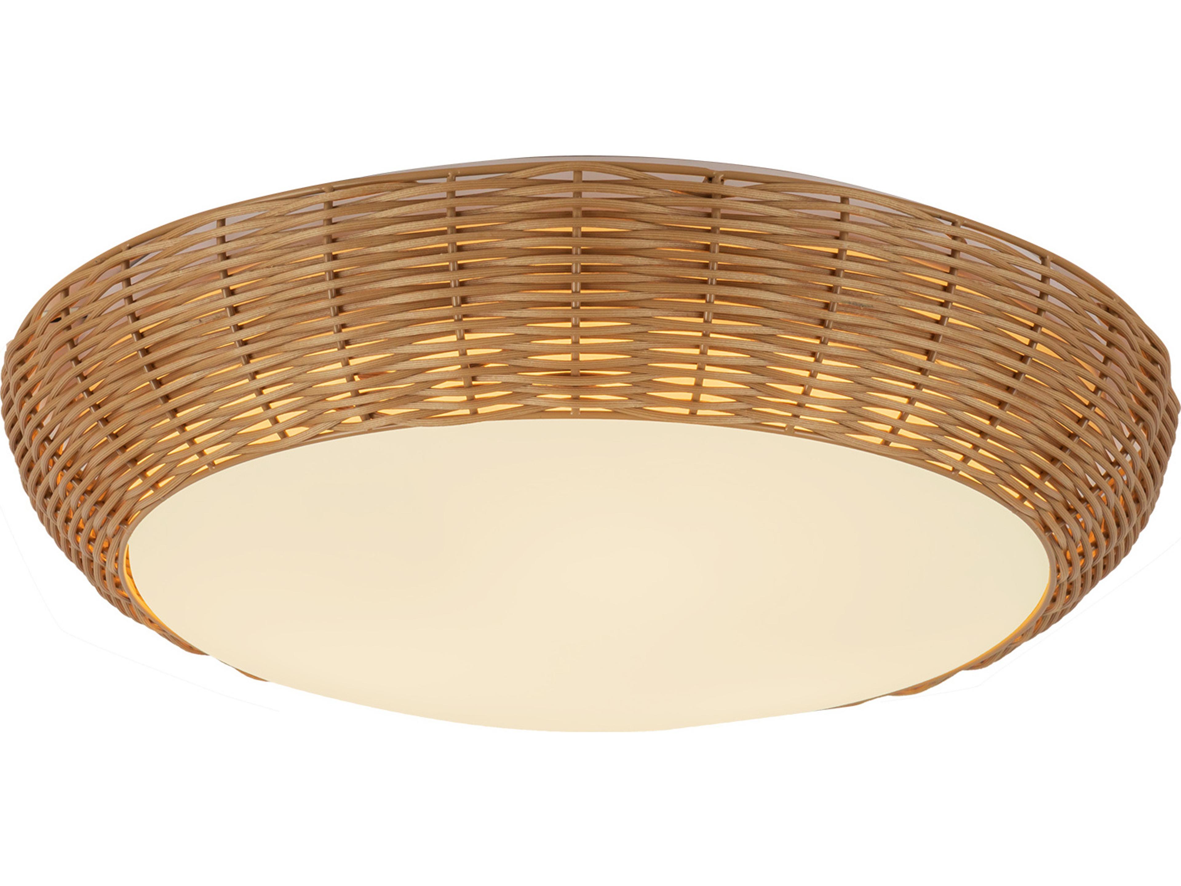 Flush Mount Ceiling Light Merida Natural Rattan Opal Glass