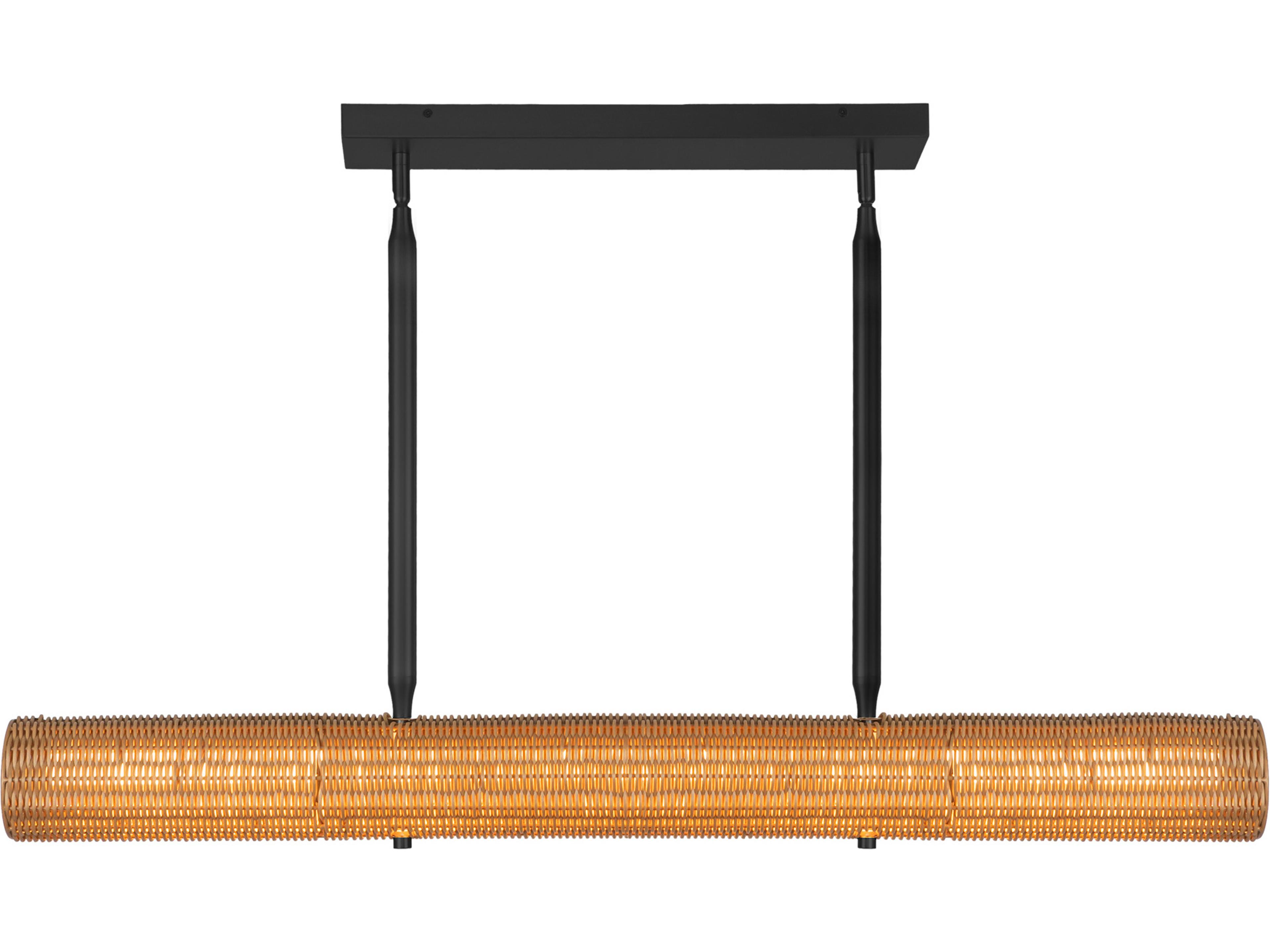 Maris 42 Inch LED Linear Pendant Matte Black with Rattan Shade