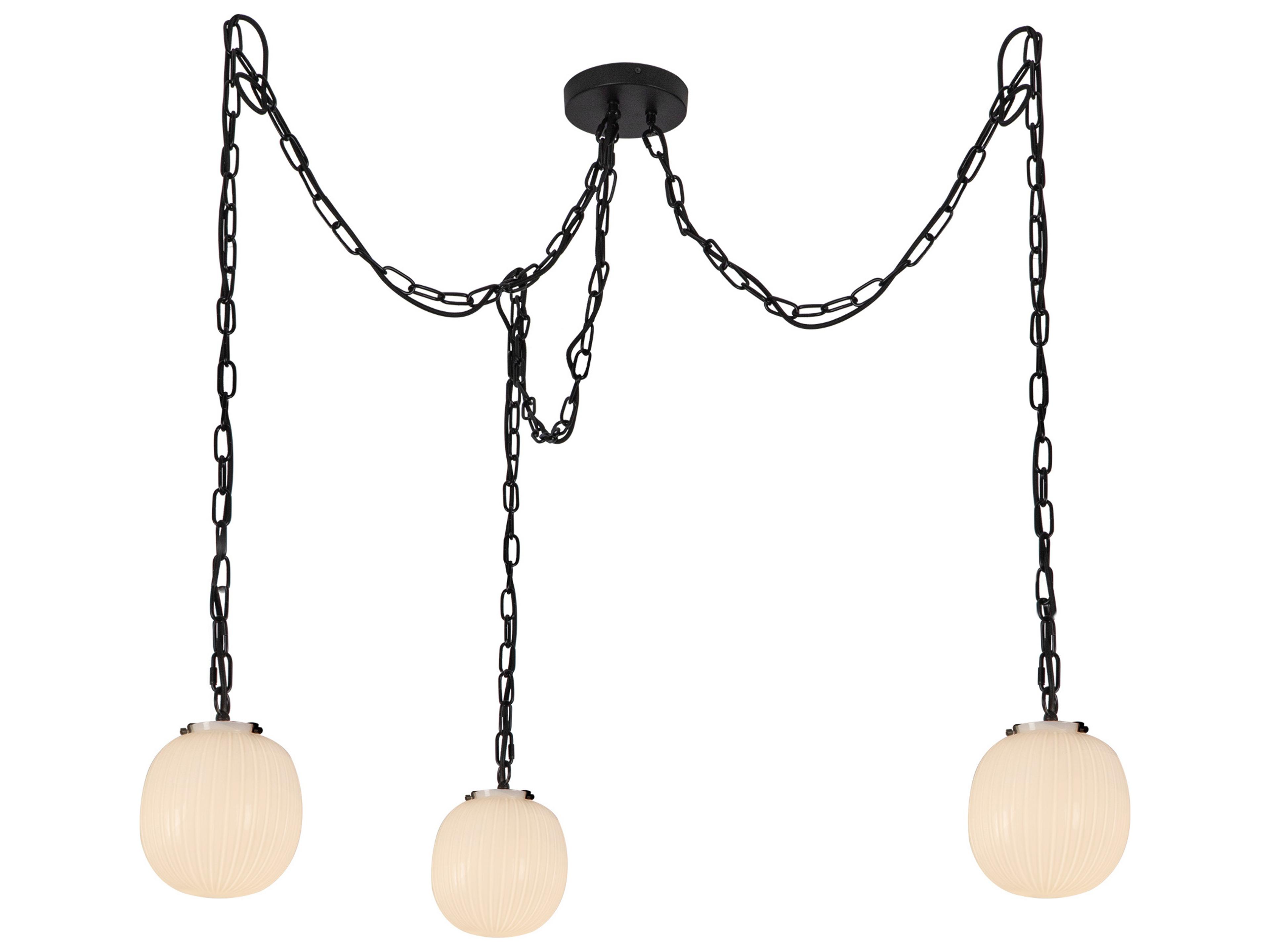 Cherise 3 Light Multi Pendant in Matte Black and Ribbed Opal Glass