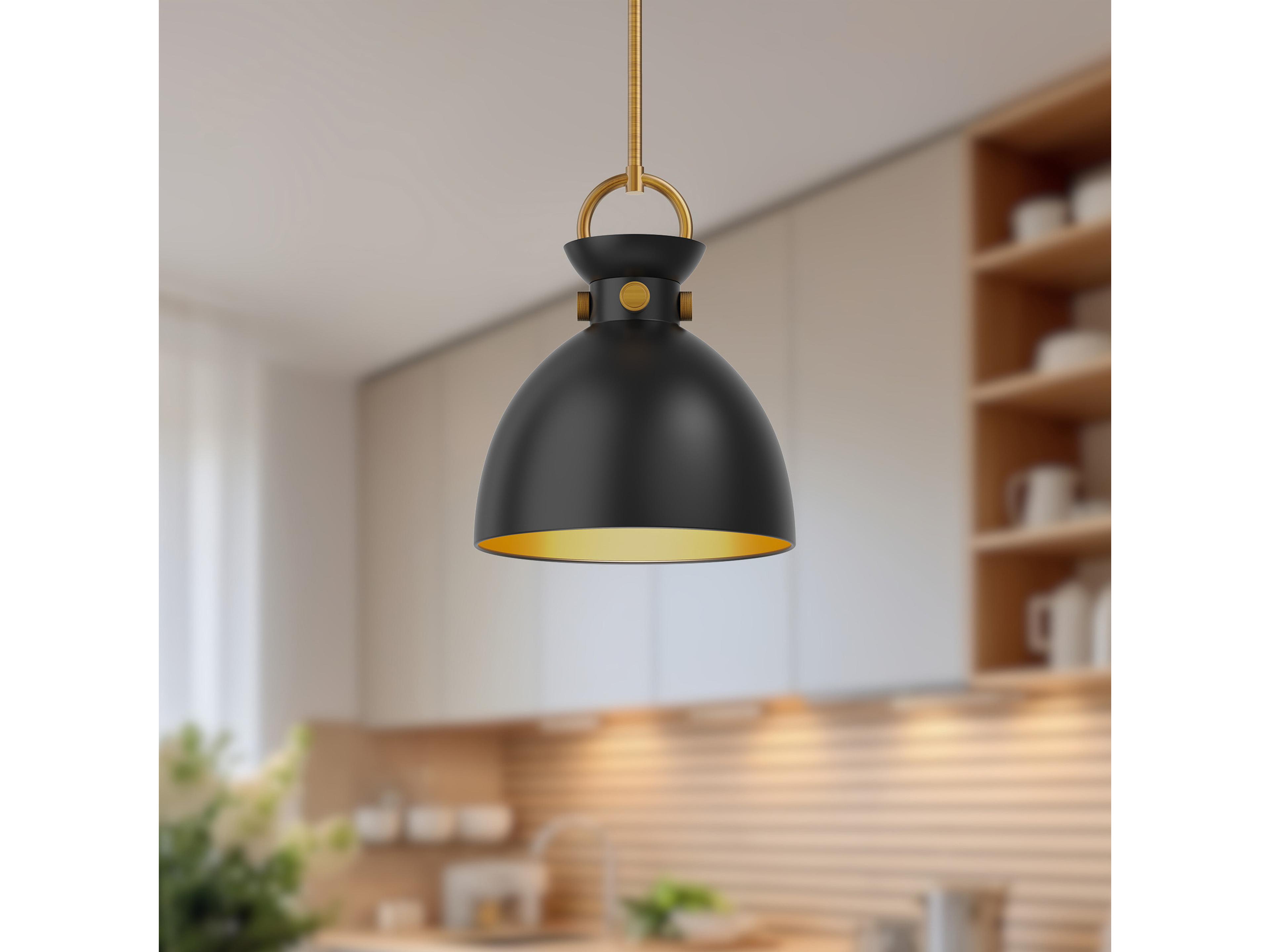 Alora Mood Waldo 1-Light Aged Gold Matte Black Dome Mini Pendant