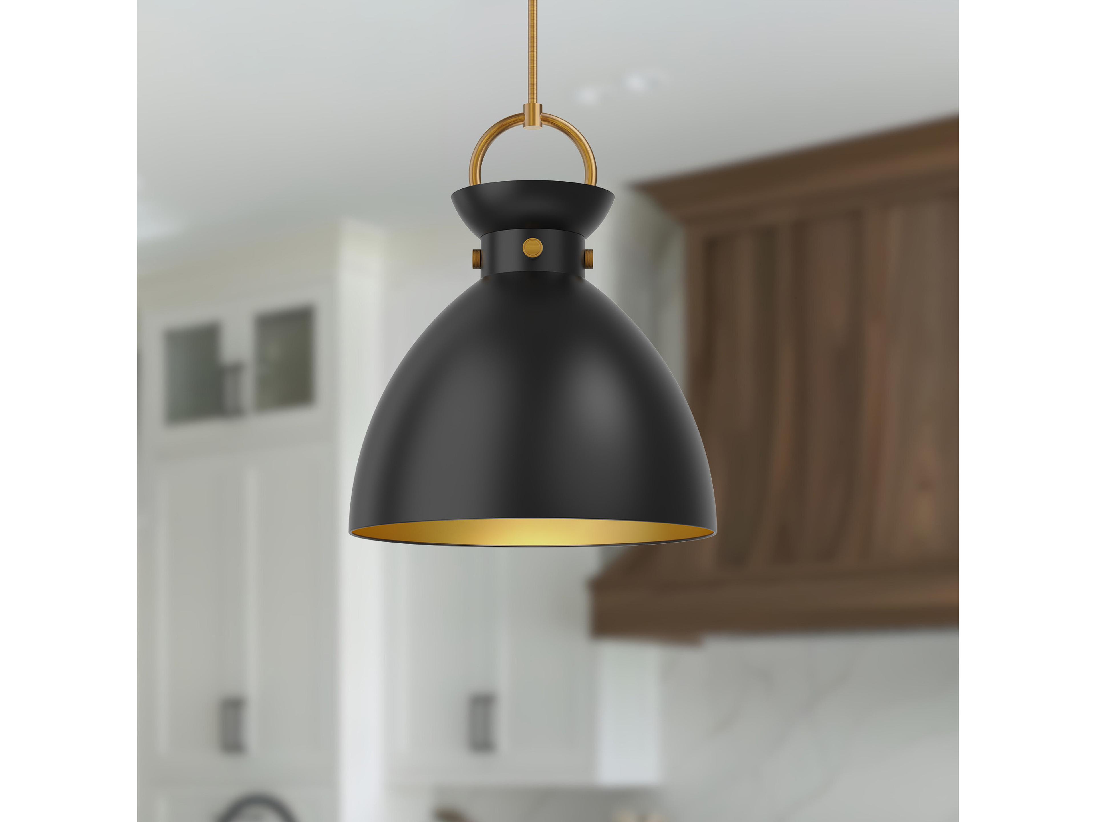 Alora Mood Waldo 1-Light Aged Gold Matte Black Dome Pendant
