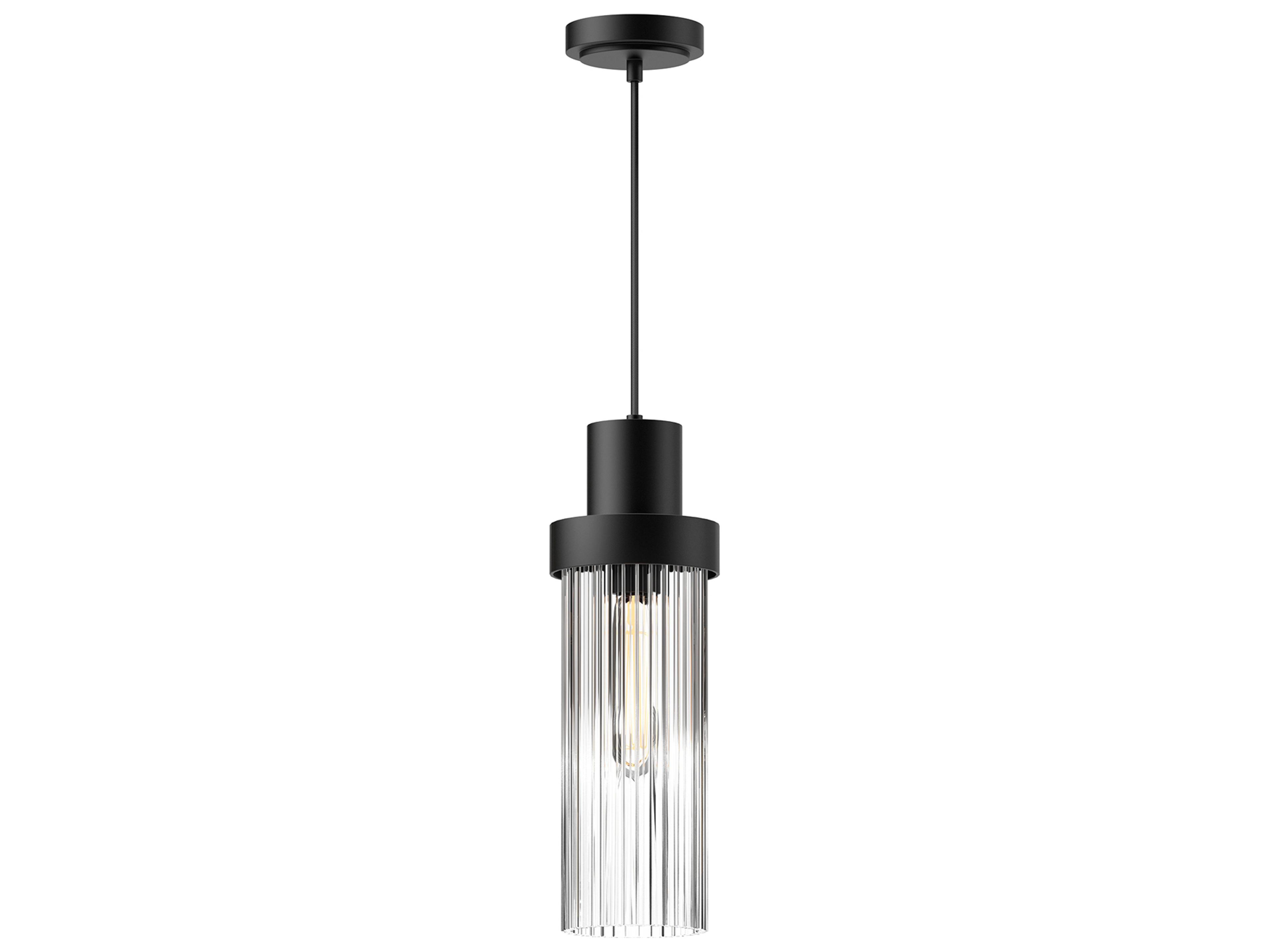 Kent Mini Pendant Light in Matte Black and Clear Ribbed Glass