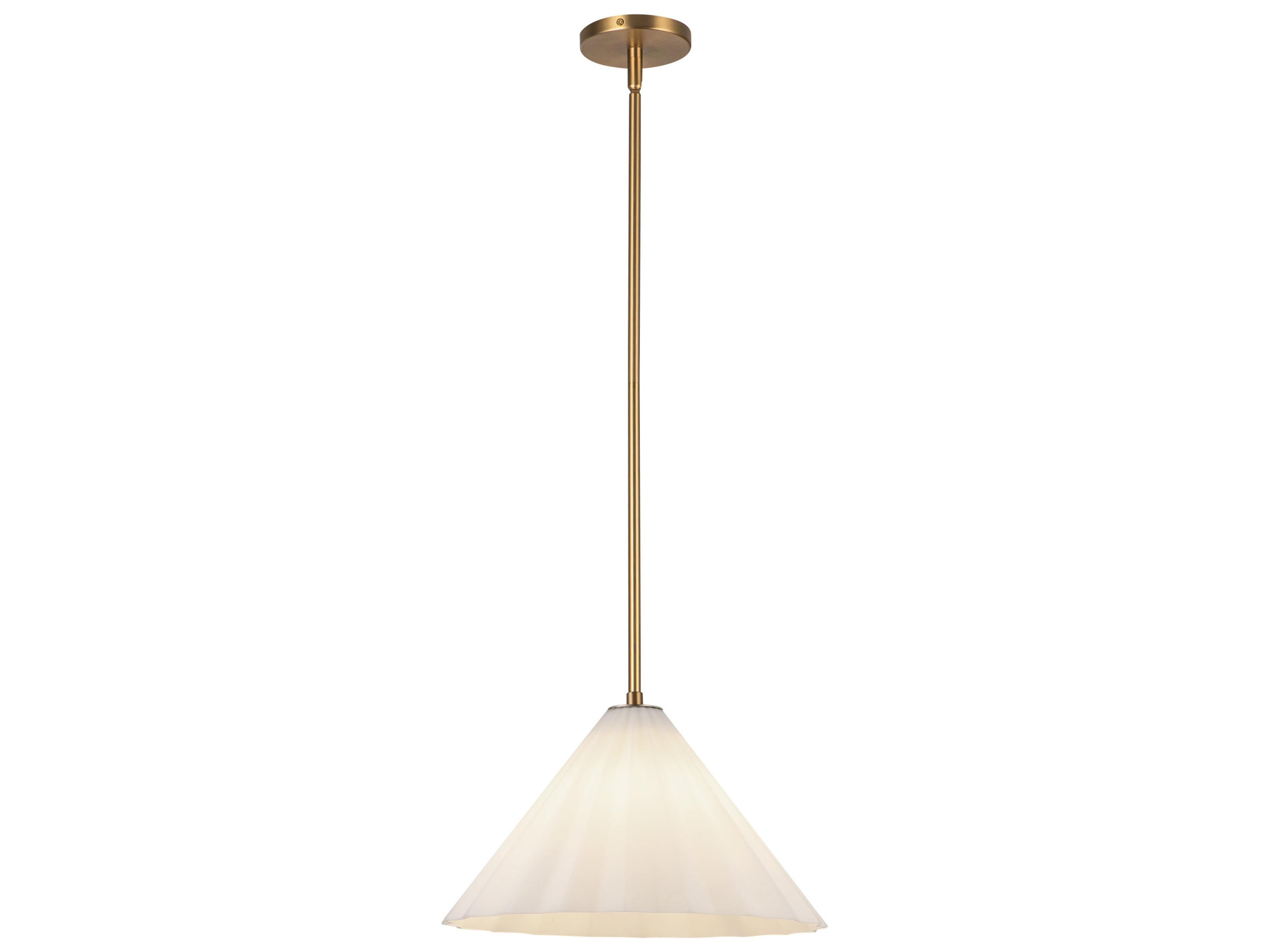 Serena Pendant Light Aged Gold with Pleated Opal Glass