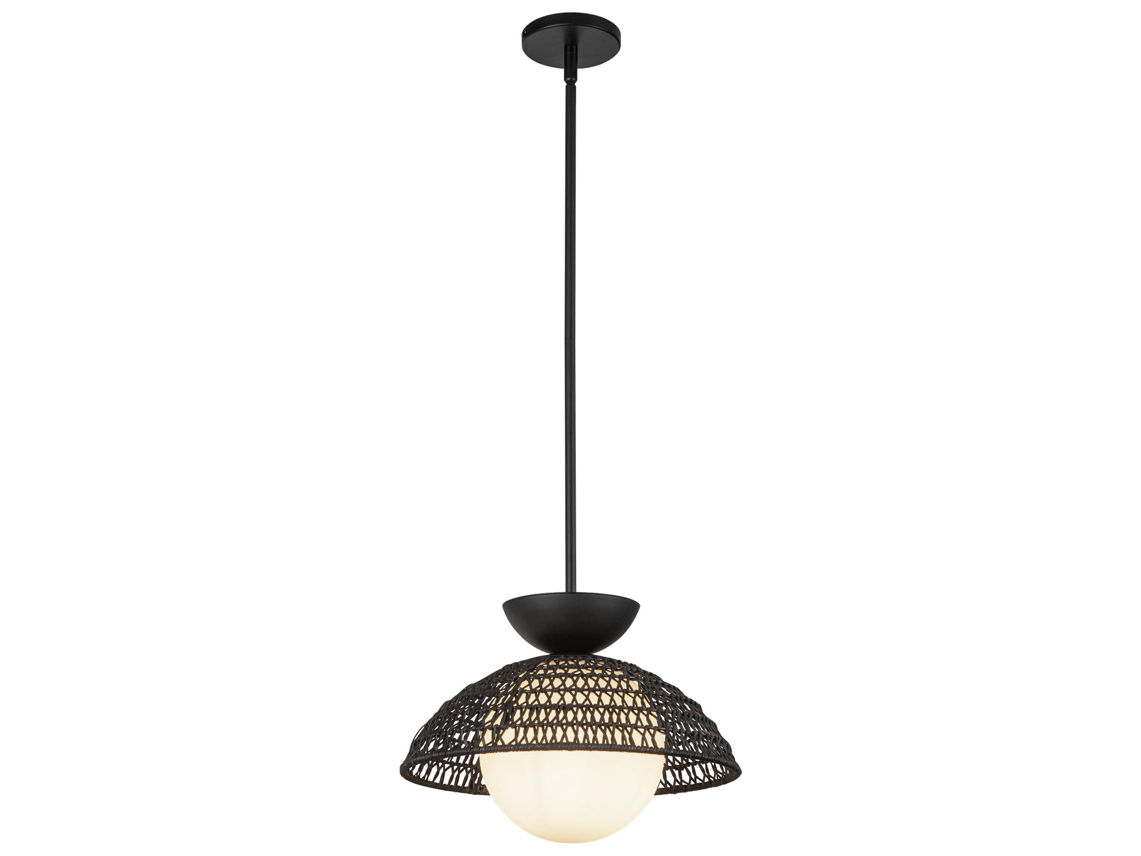 Perth Pendant Light in Matte Black with Rattan Shade