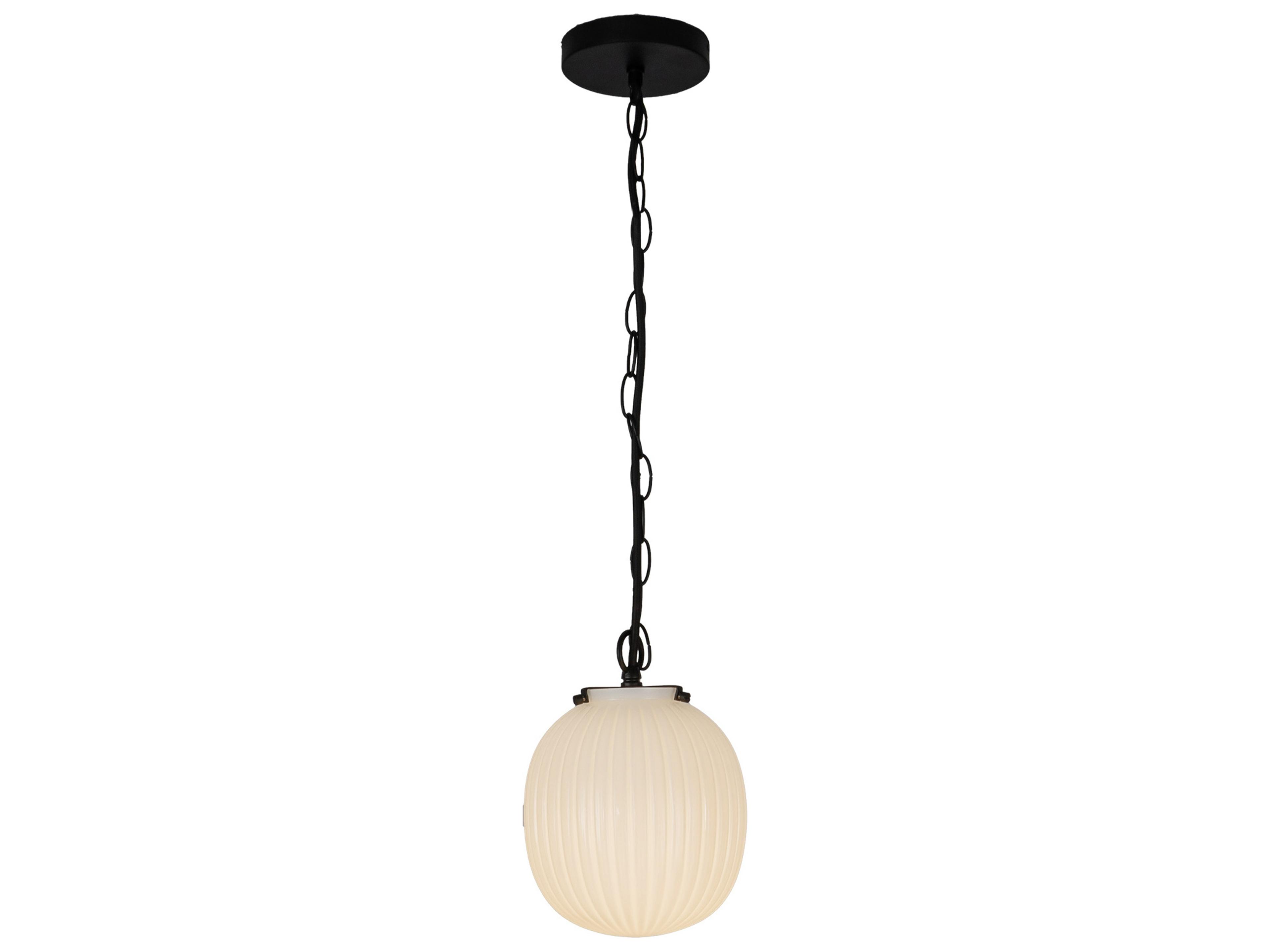 Cherise Matte Black 7 Inch Pendant Light with Ribbed Opal Glass