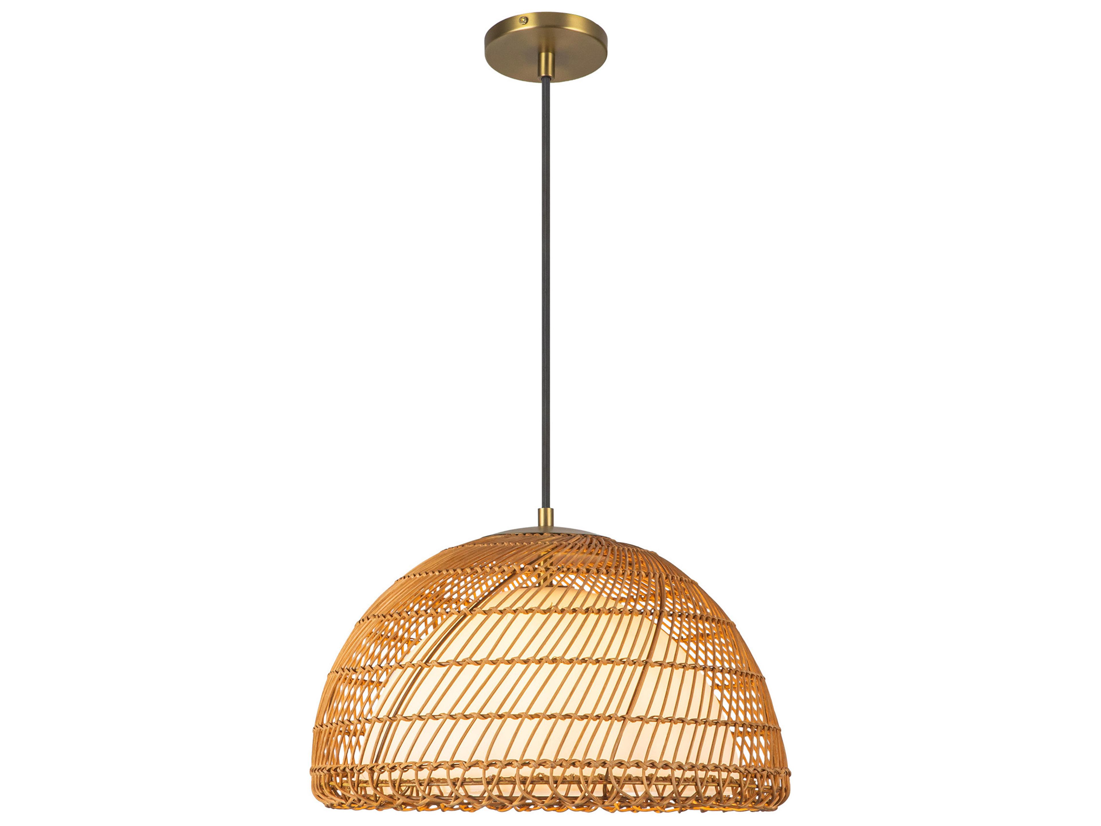 Bondi Dome Pendant in Brushed Gold and Rattan