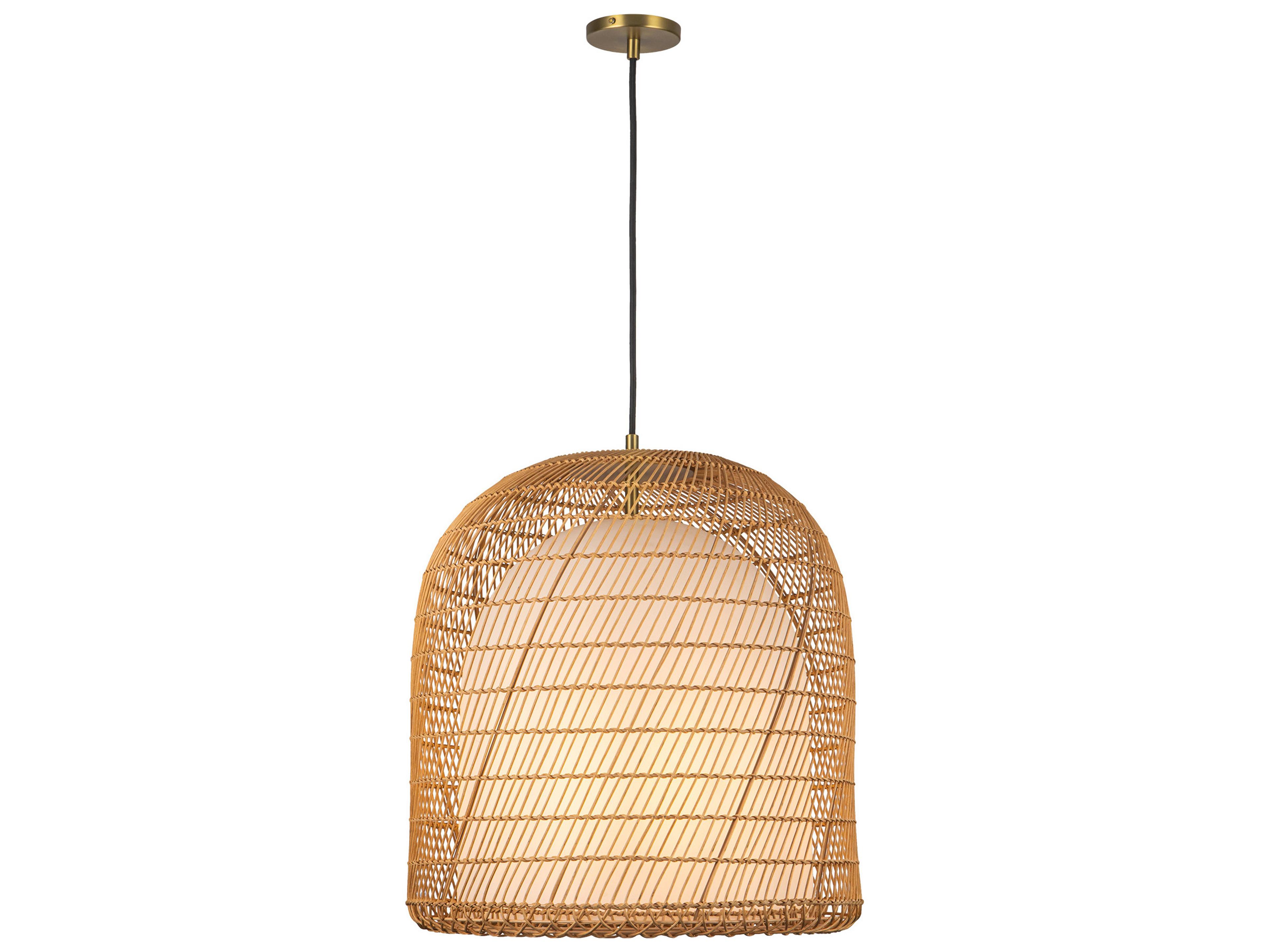 Bondi Pendant Light Brushed Gold with Natural Rattan