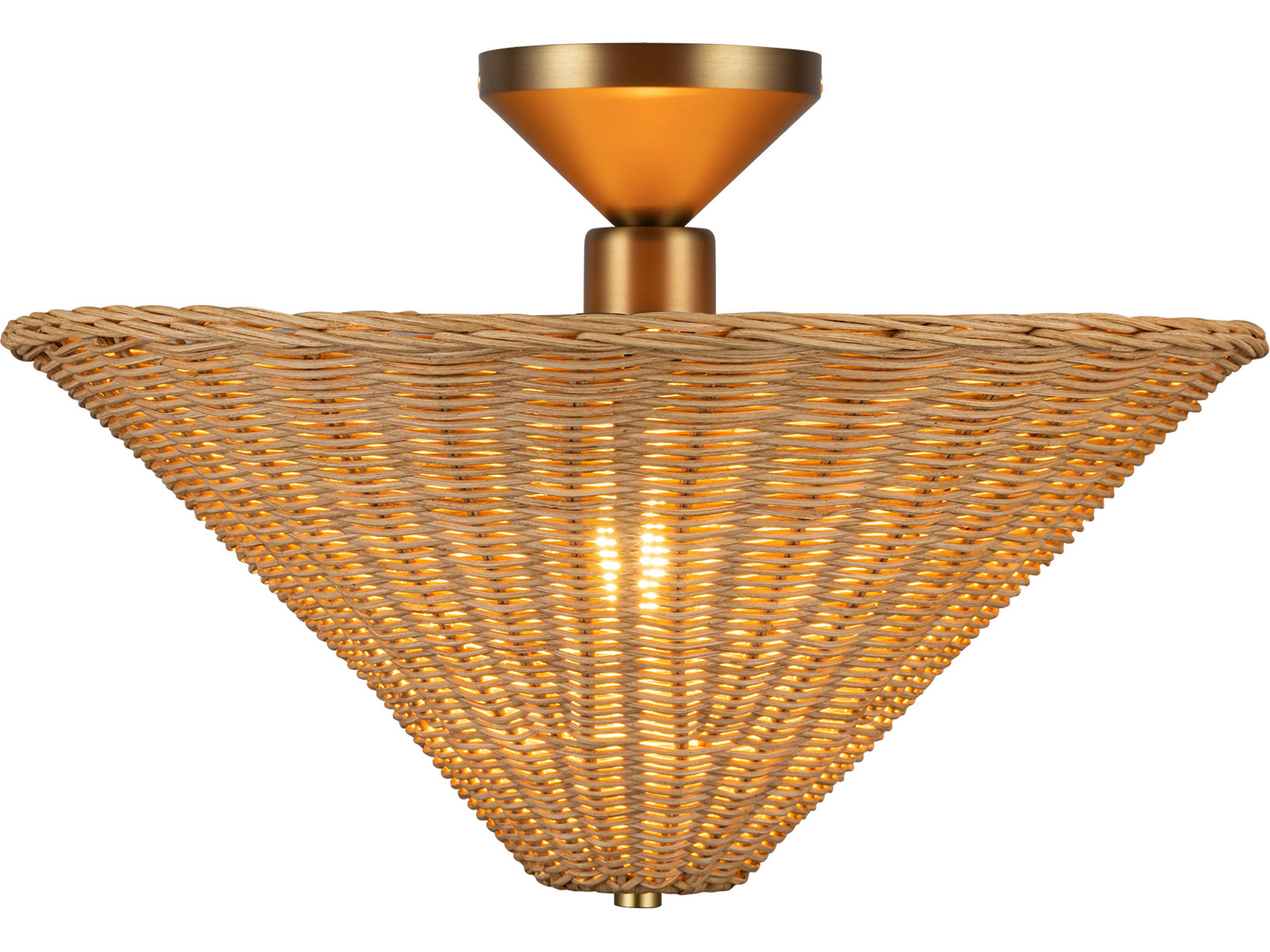 Bridgette Semi-Flush Mount Ceiling Light in Brushed Gold and Rattan