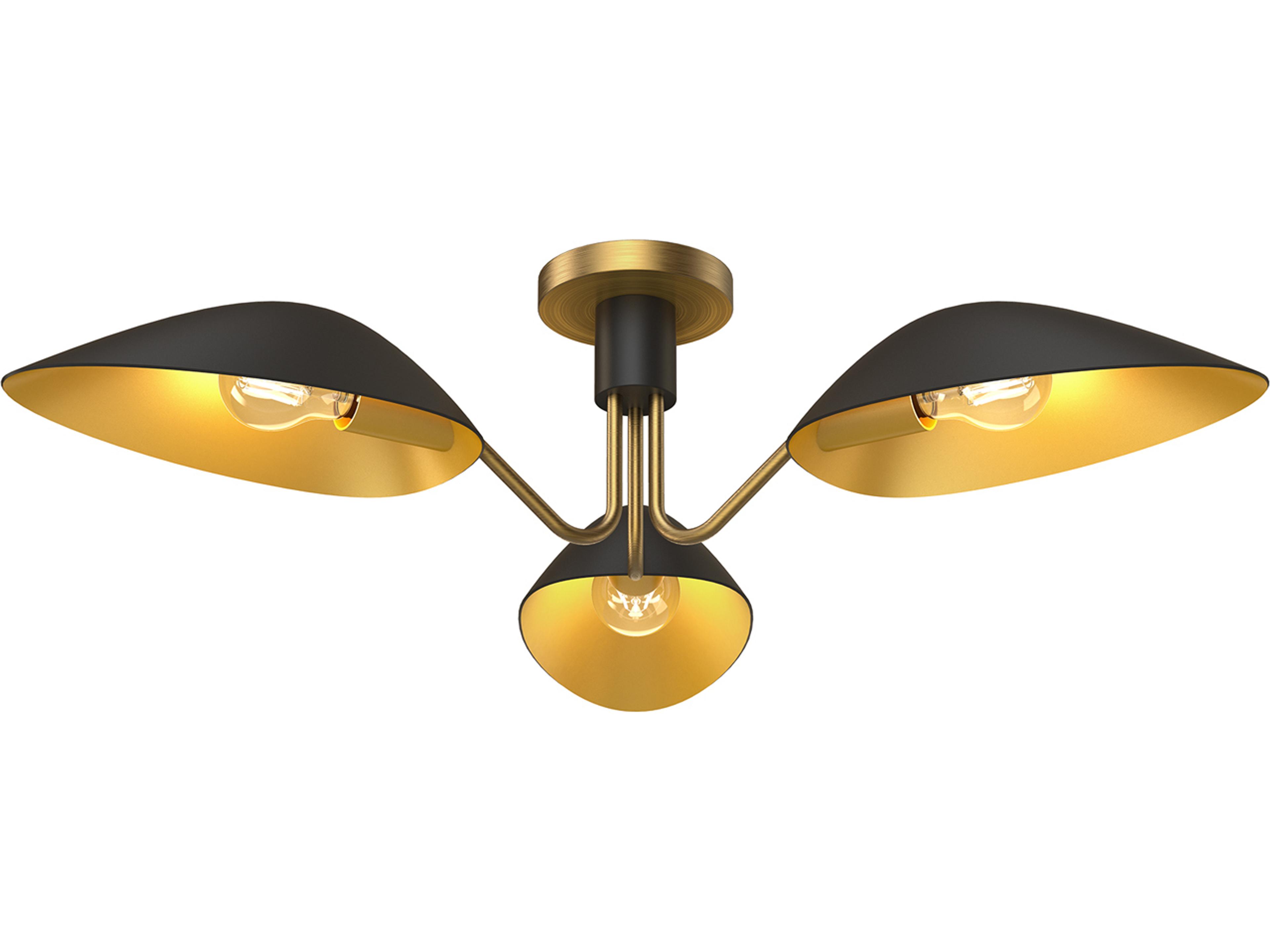Oscar Semi Flush Ceiling Light Modern Matte Black Aged Gold