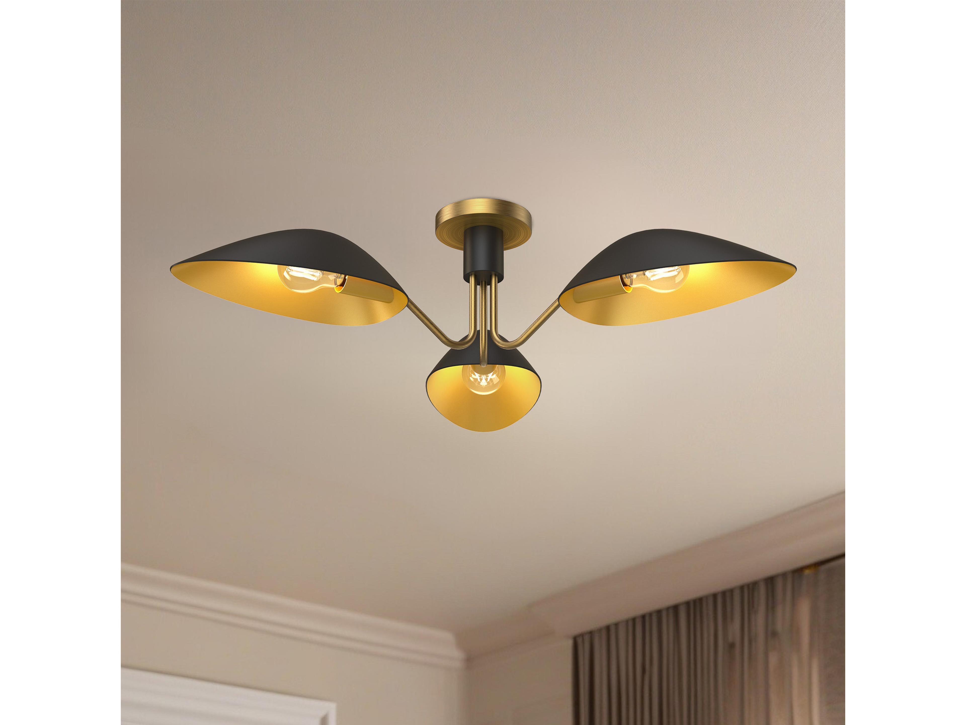 Alora Mood Oscar 3-Light Aged Gold Matte Black Semi Flush Mount