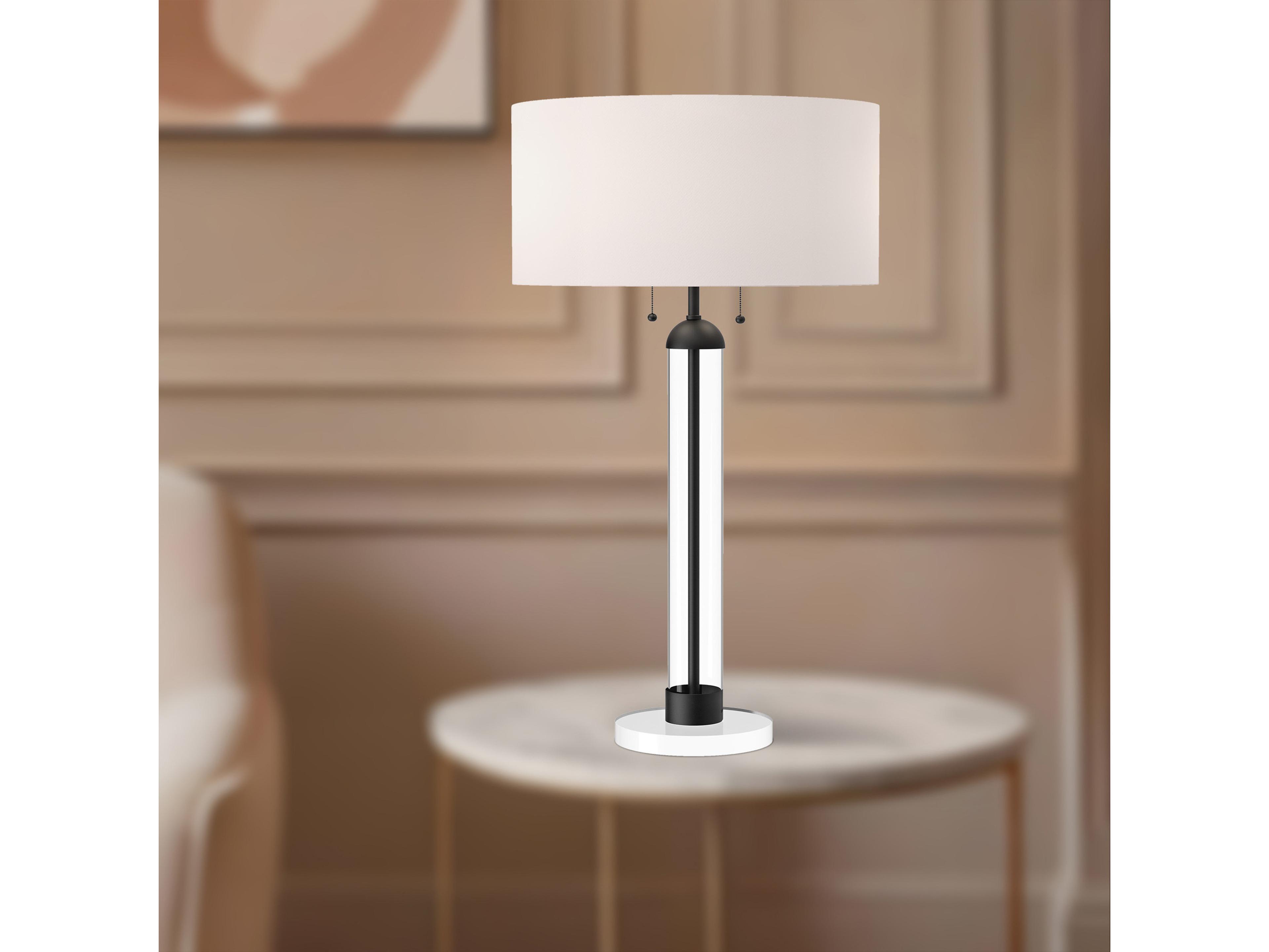Alora Mood Sasha Matte Black White Linen Buffet Lamp