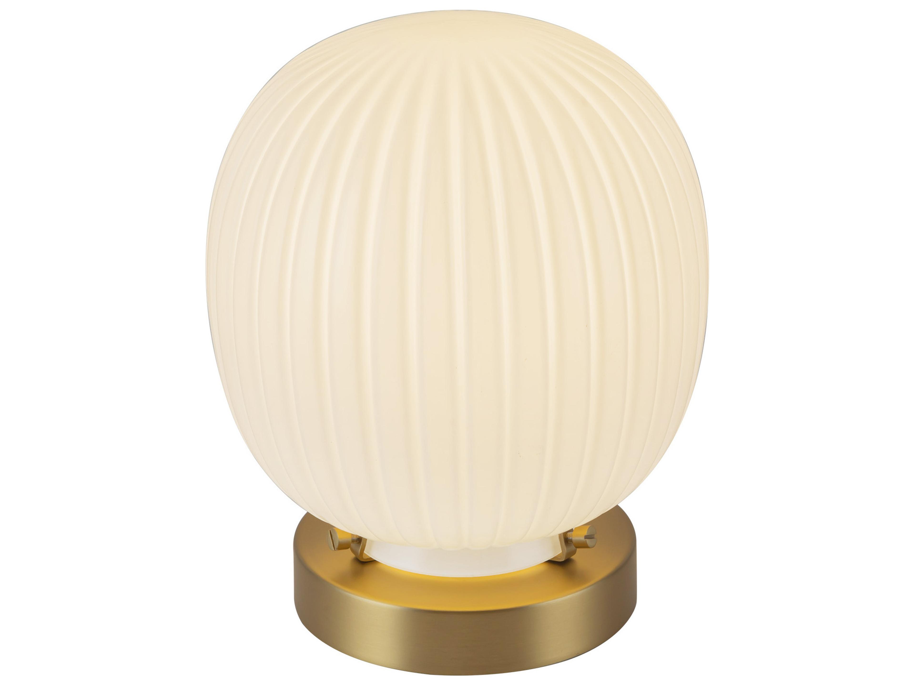 Alora Mood Cherise Brushed Gold Glossy Ribbed Opal Glass Table Lamp