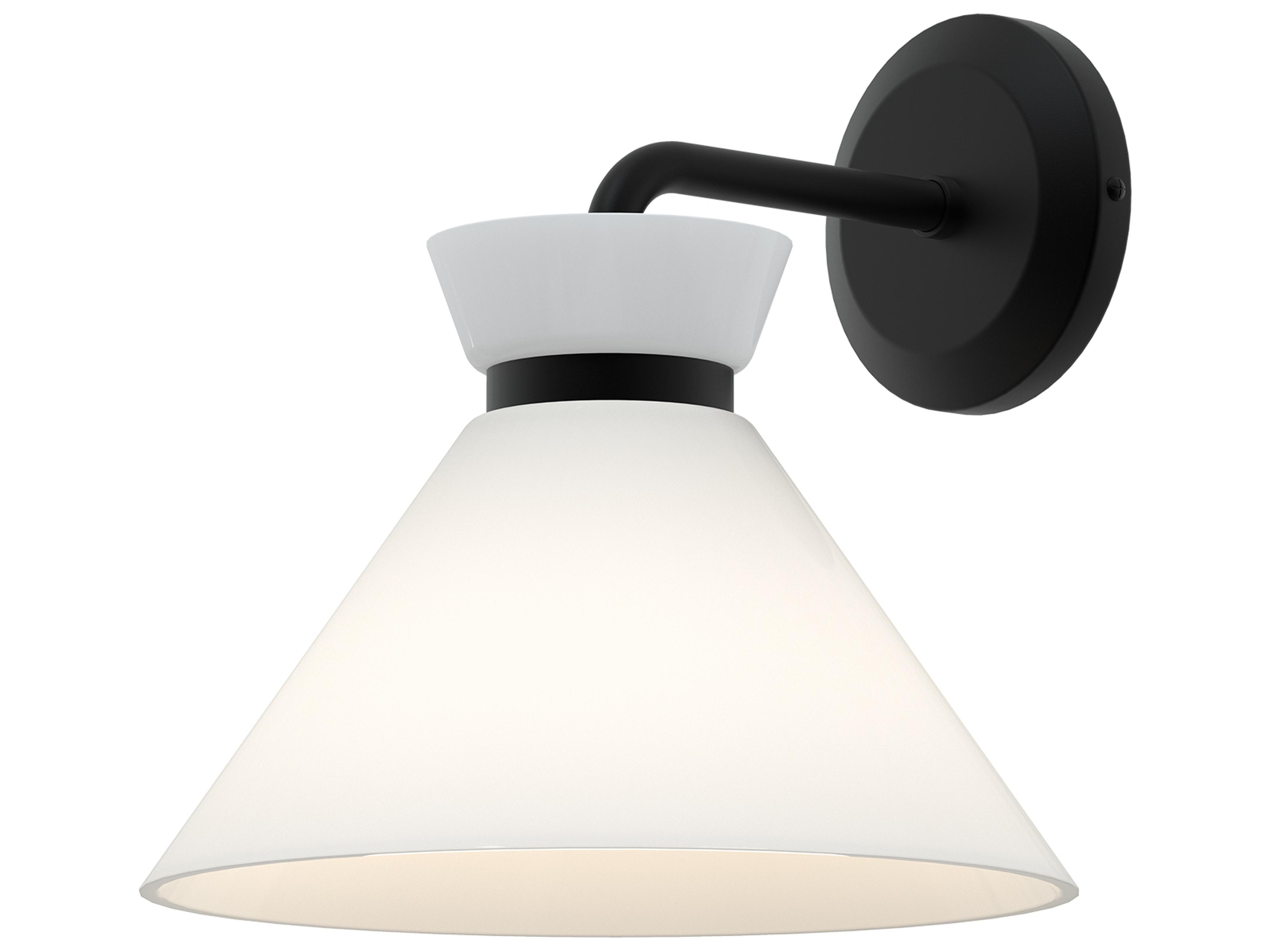 Halston Wall Sconce in Matte Black with Glossy Opal Glass