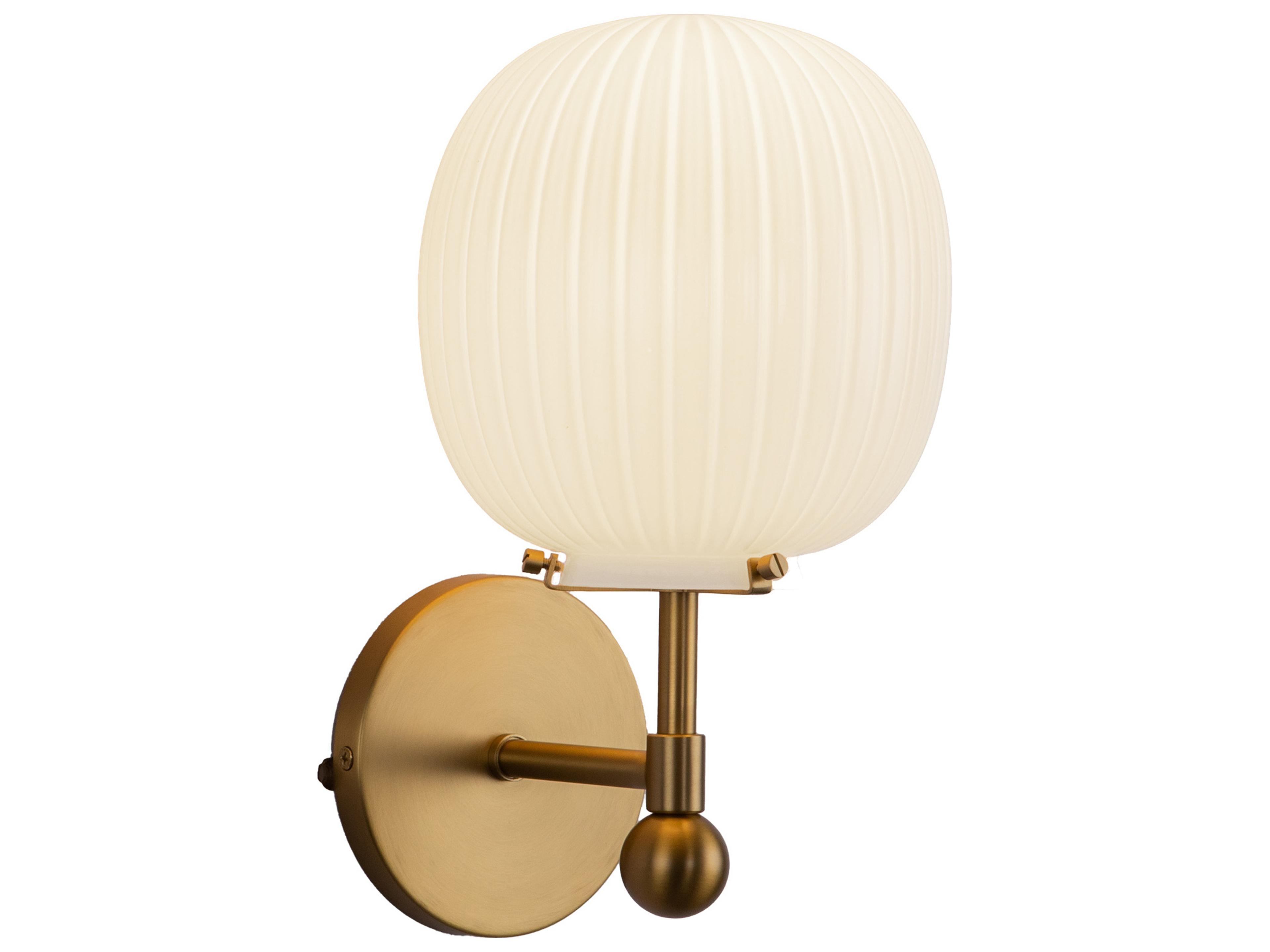 Cherise Wall Sconce in Brushed Gold and Ribbed Opal Glass