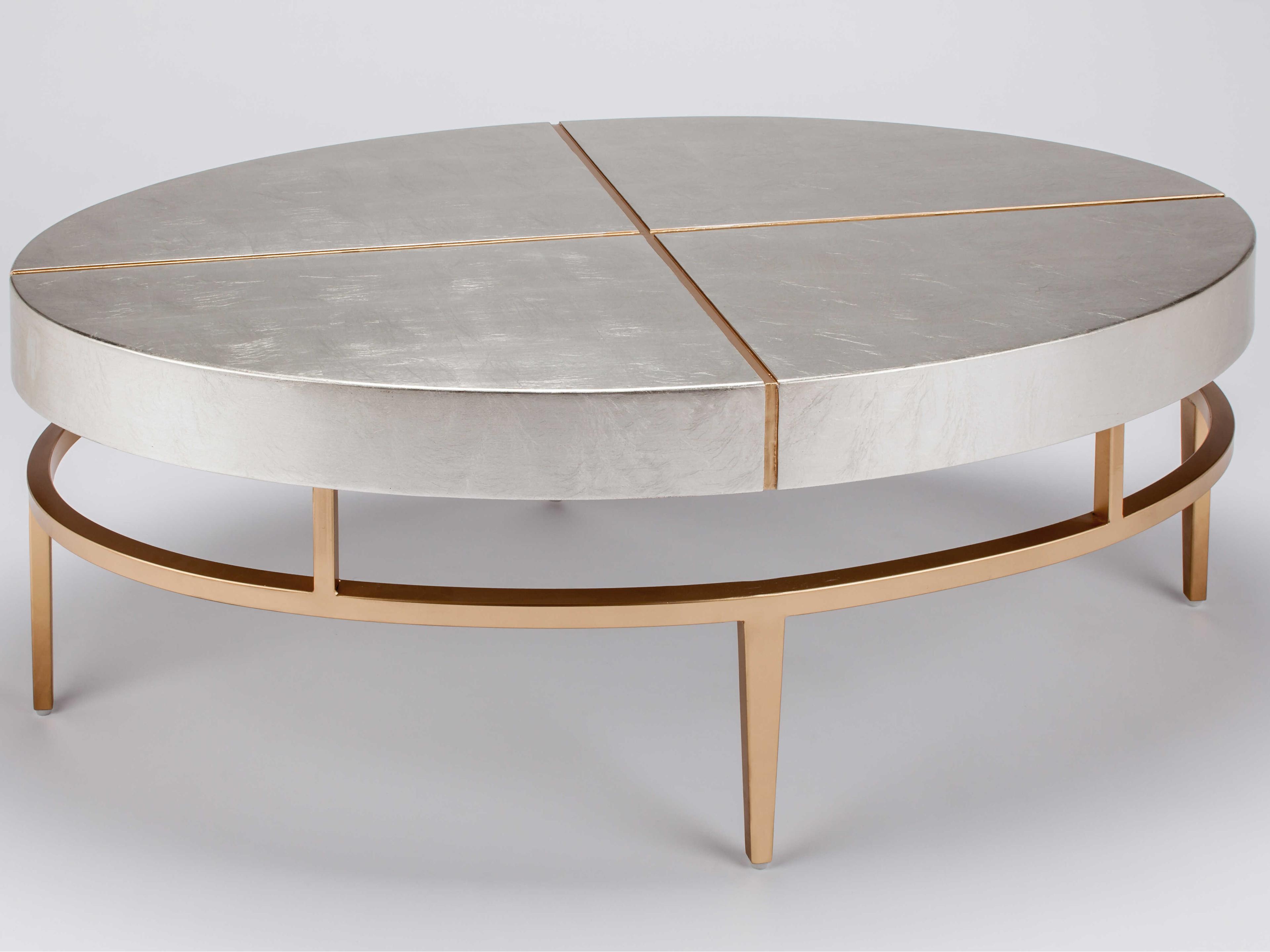 Oval Wood Silverleaf Gold Coffee Table with Protective Glass Top