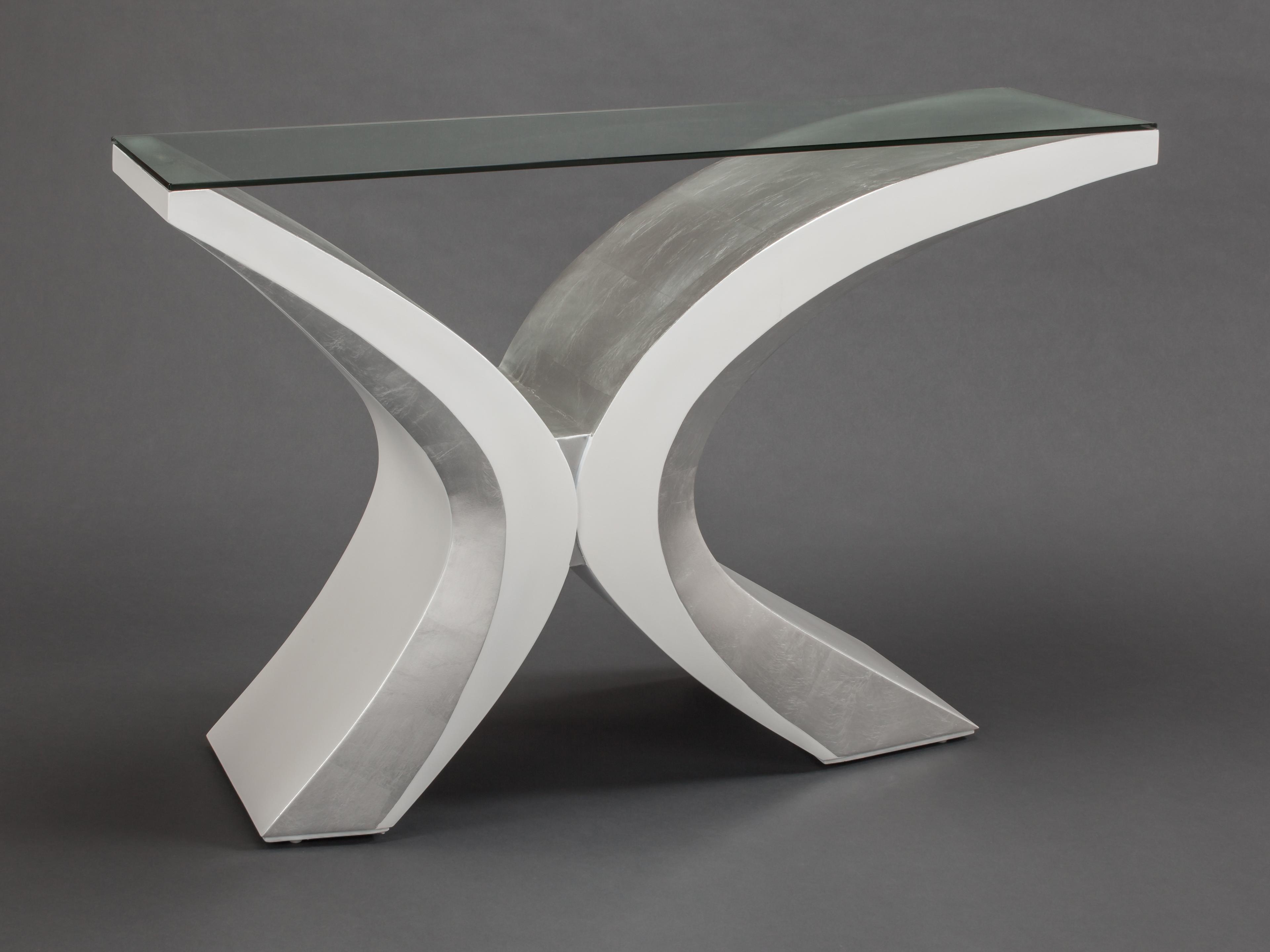 Artmax Rectangular Glass Silver Leaf White Console Table