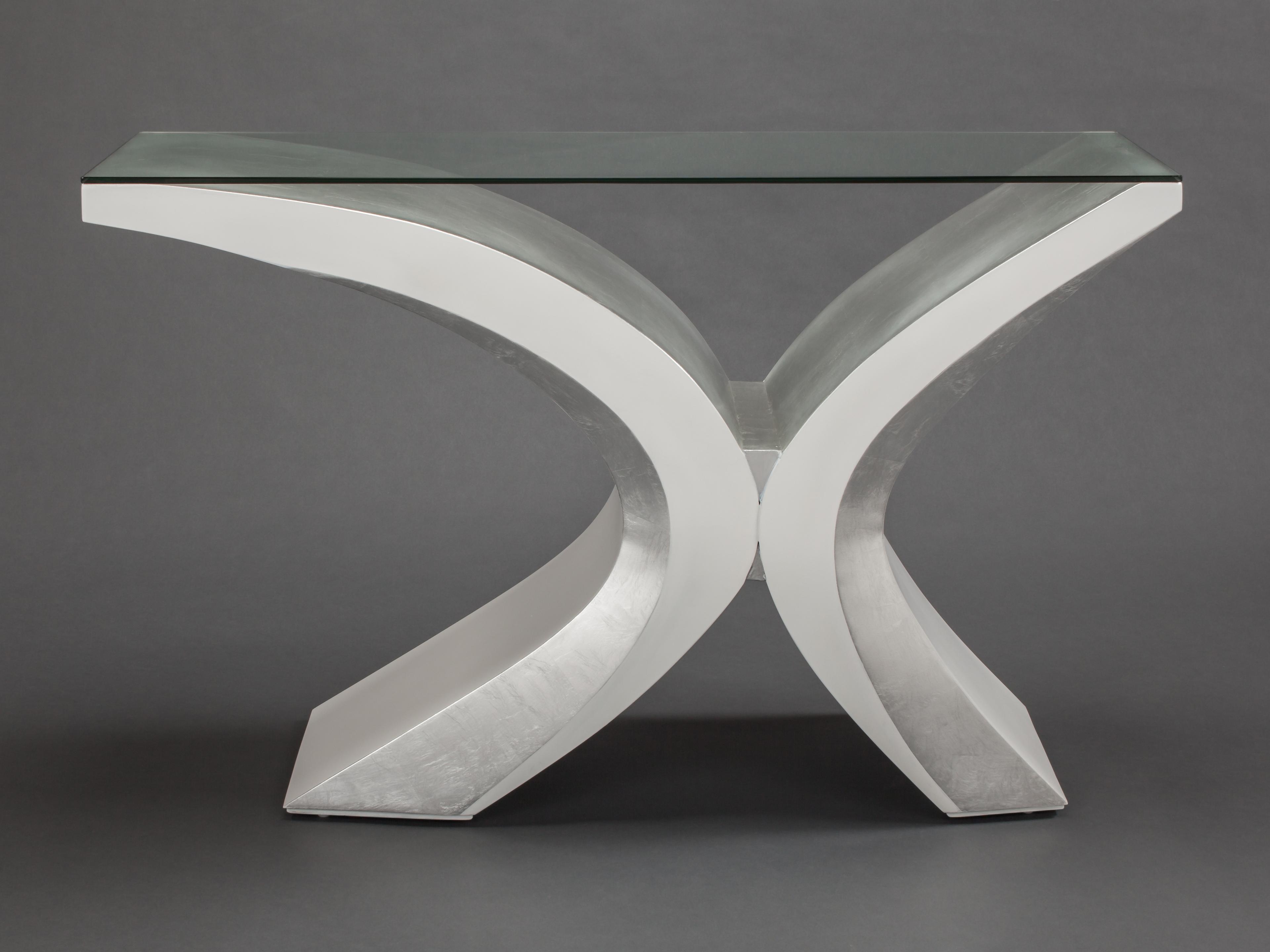 Artmax Rectangular Glass Silver Leaf White Console Table
