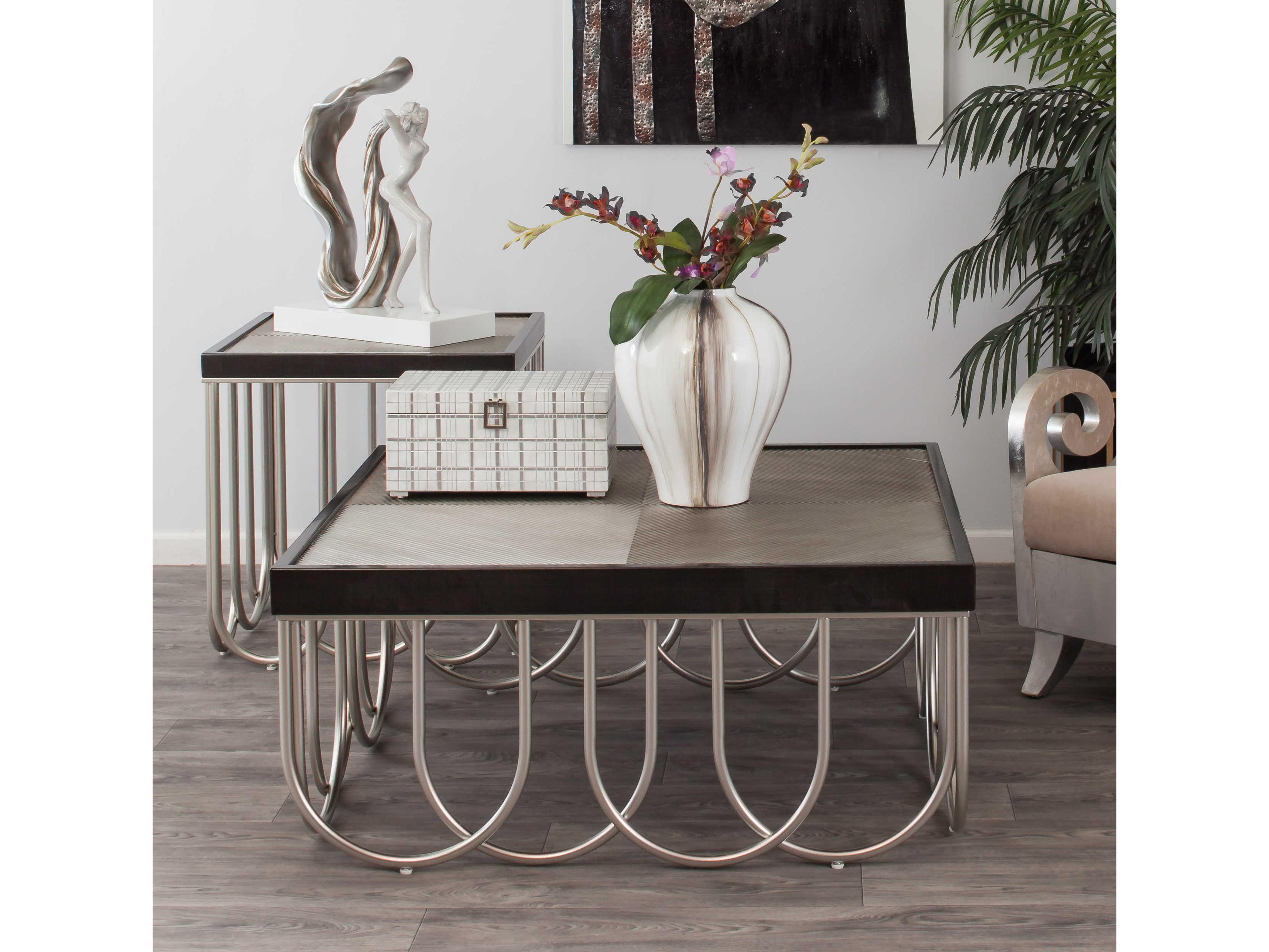 Artmax Square Glass Black Silver End Table