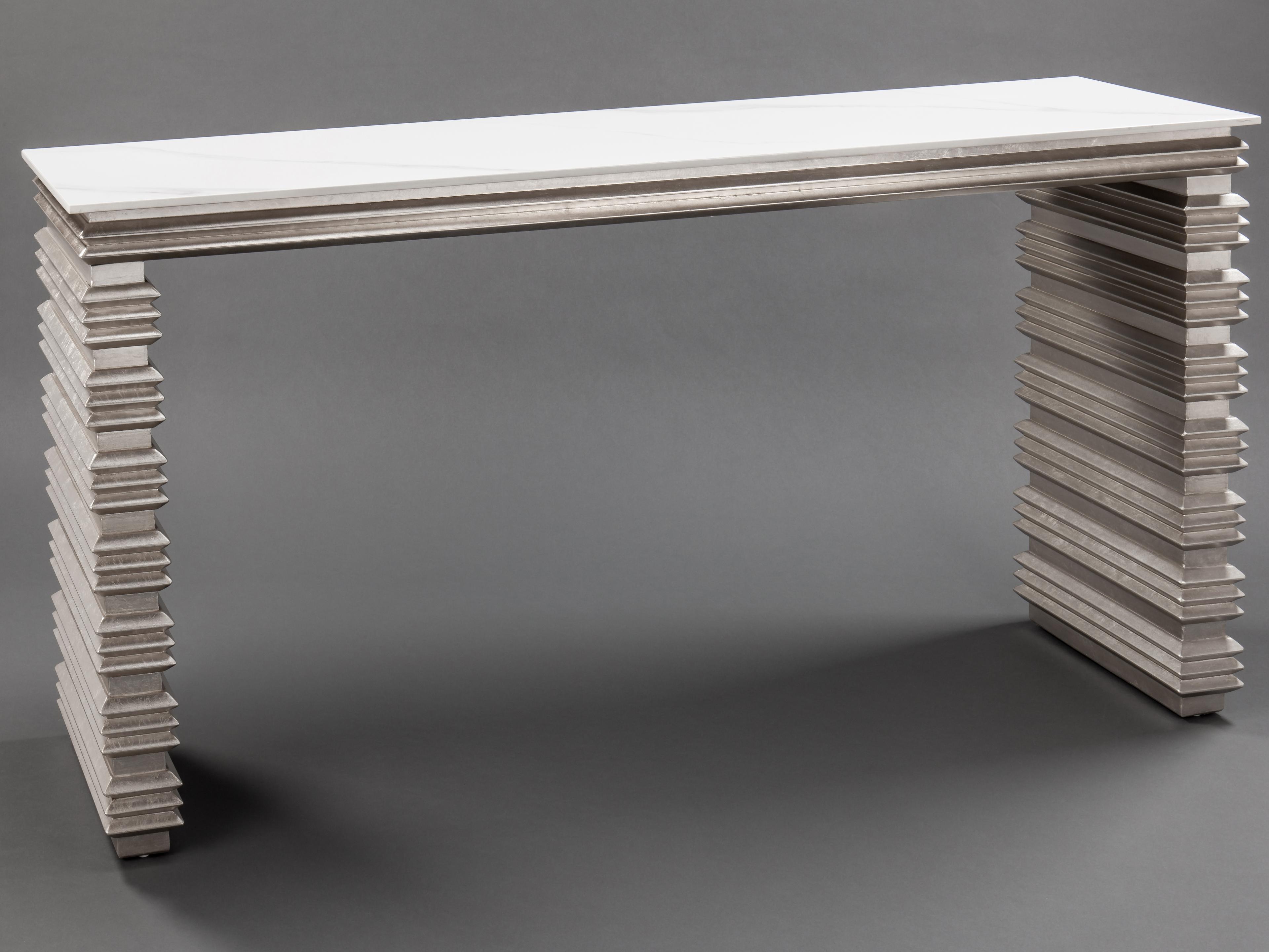 Warm Silverleaf Rectangular Console Table