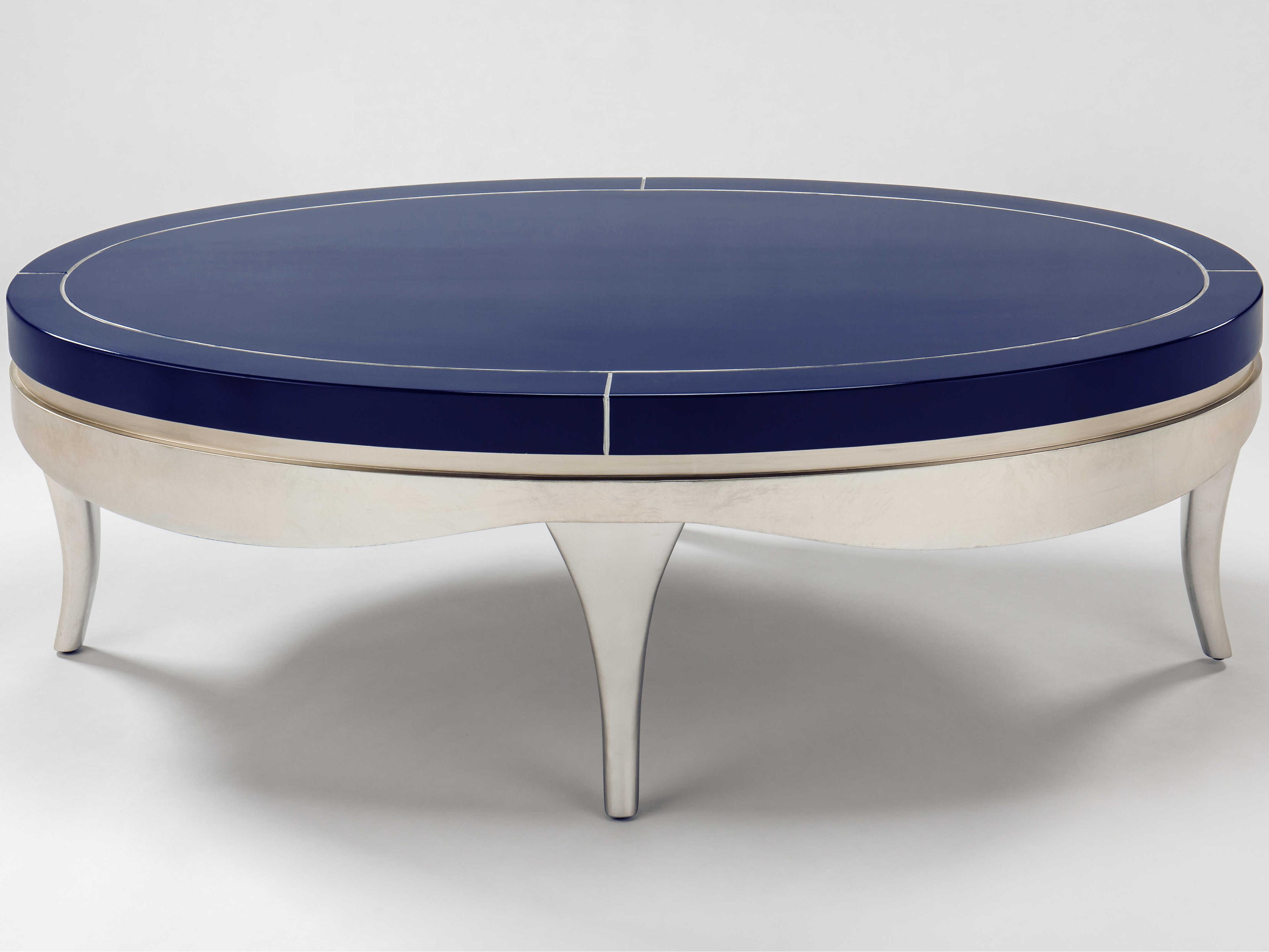 Artmax Oval Wood Blue Silverleaf Coffee Table
