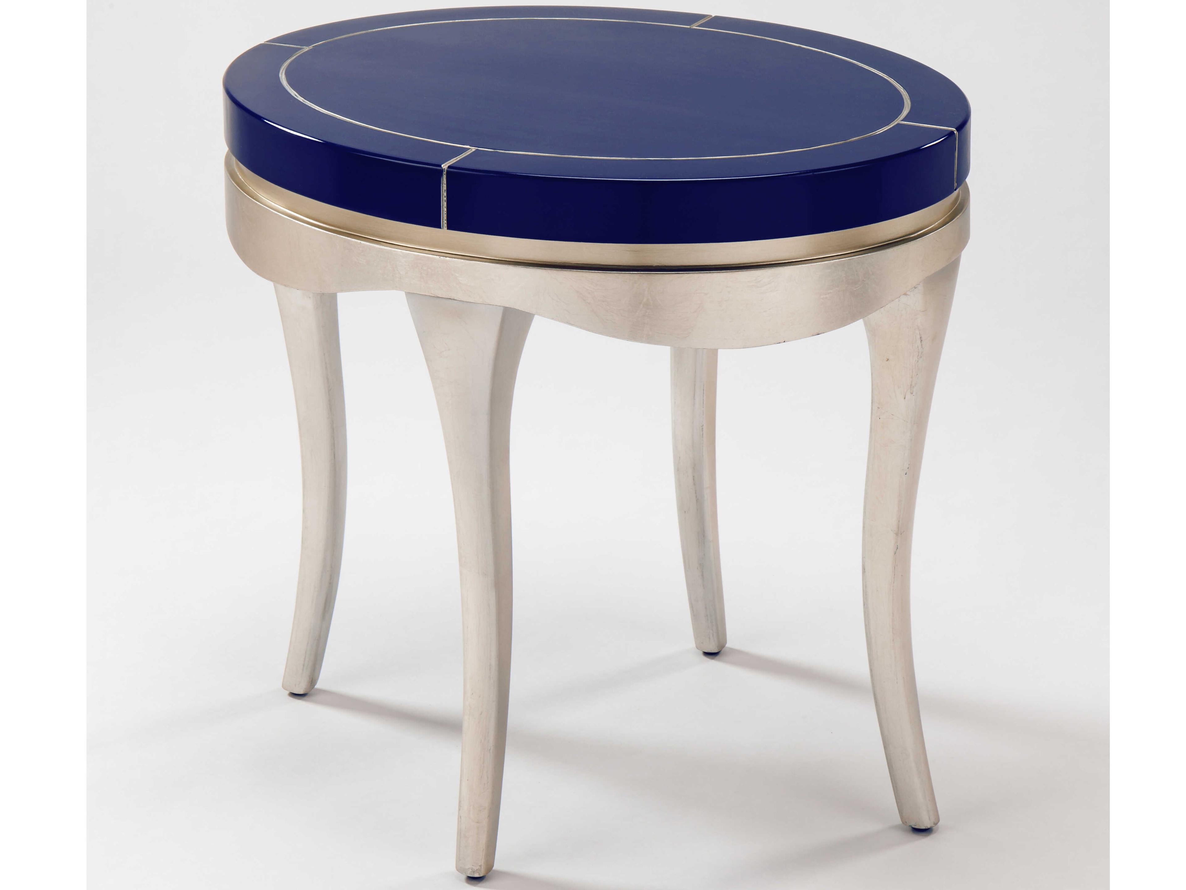Oval Wood Blue Silverleaf End Table