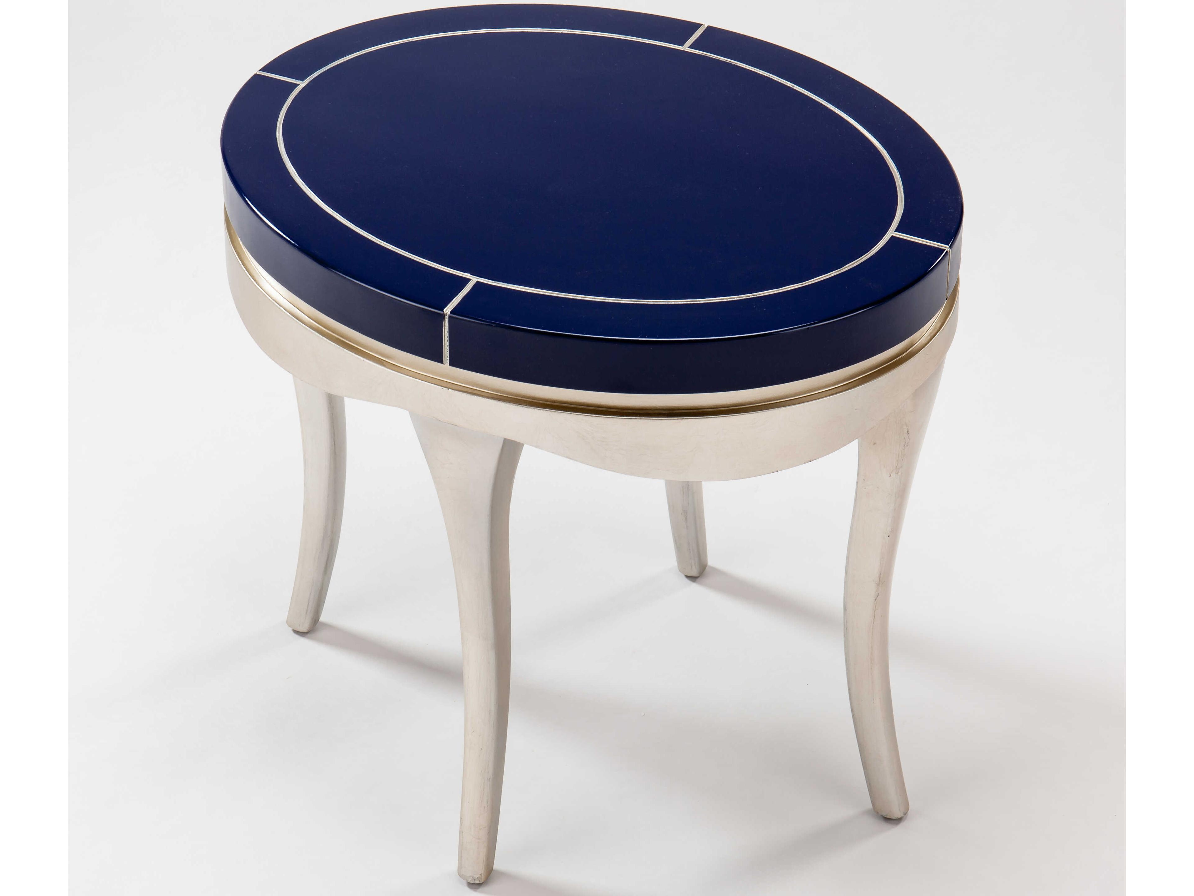 Artmax Oval Wood Blue Silverleaf End Table