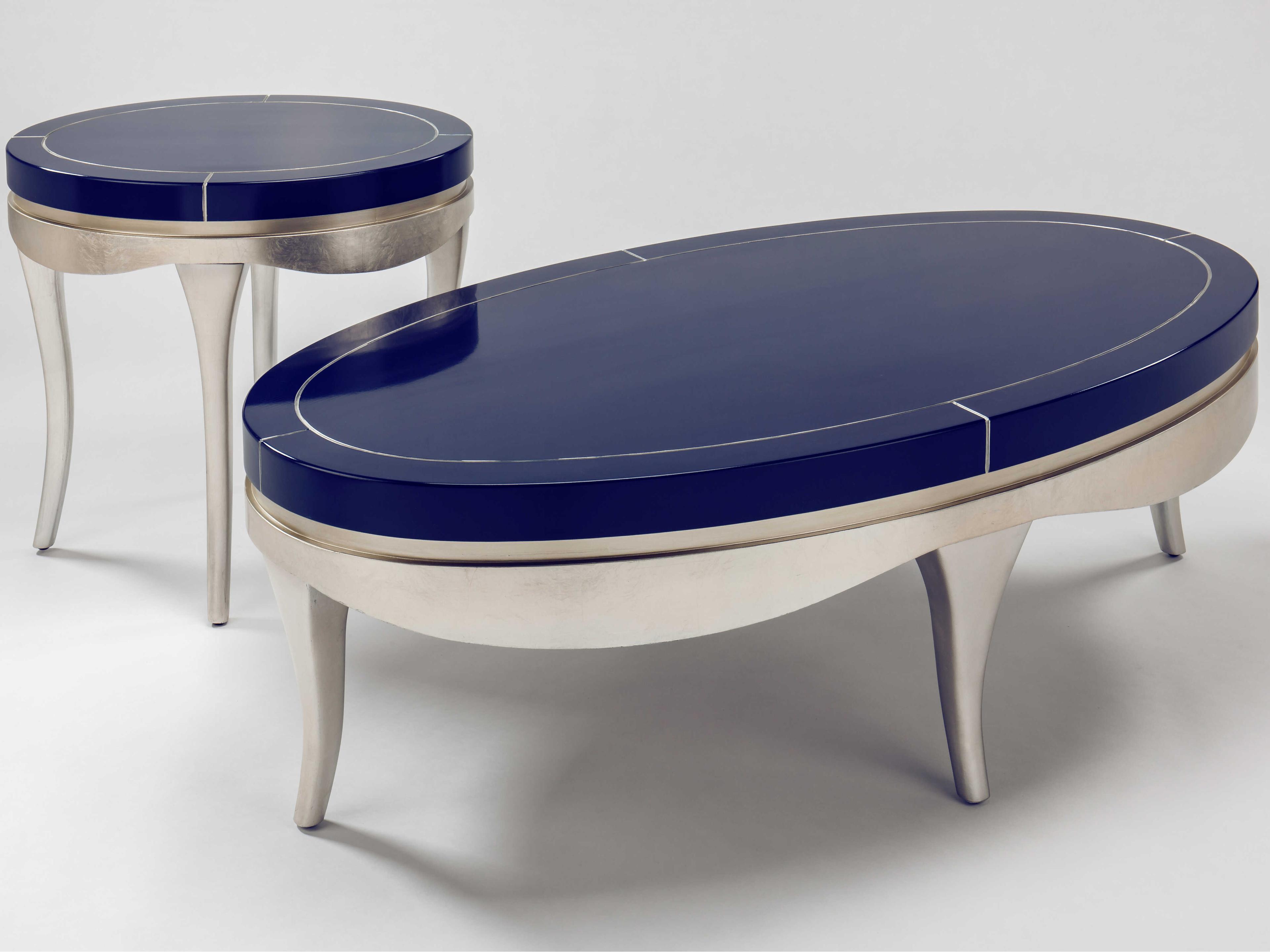 Artmax Oval Wood Blue Silverleaf End Table