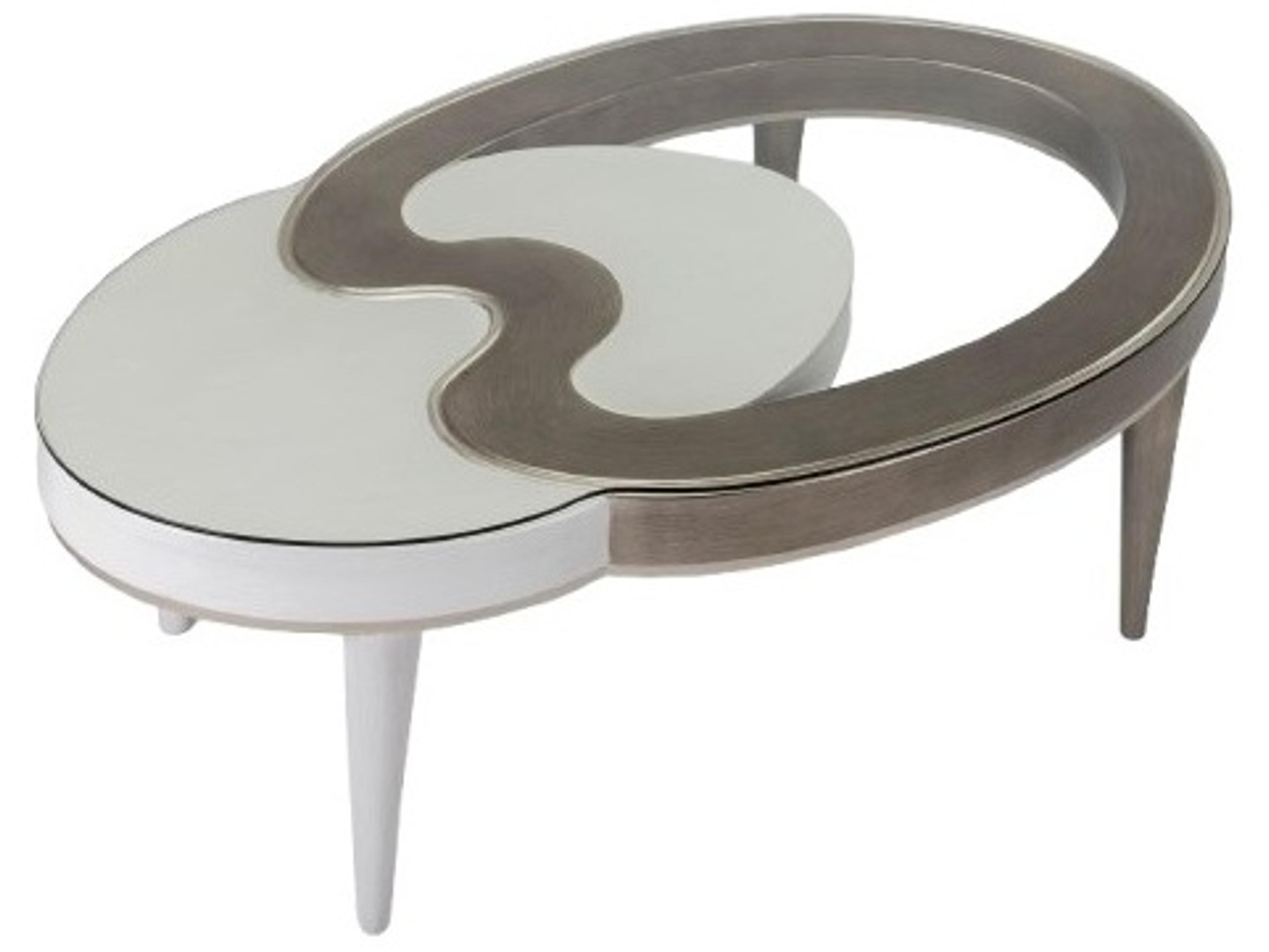 Oval Glass Coffee Table in Dusty White Silverleaf