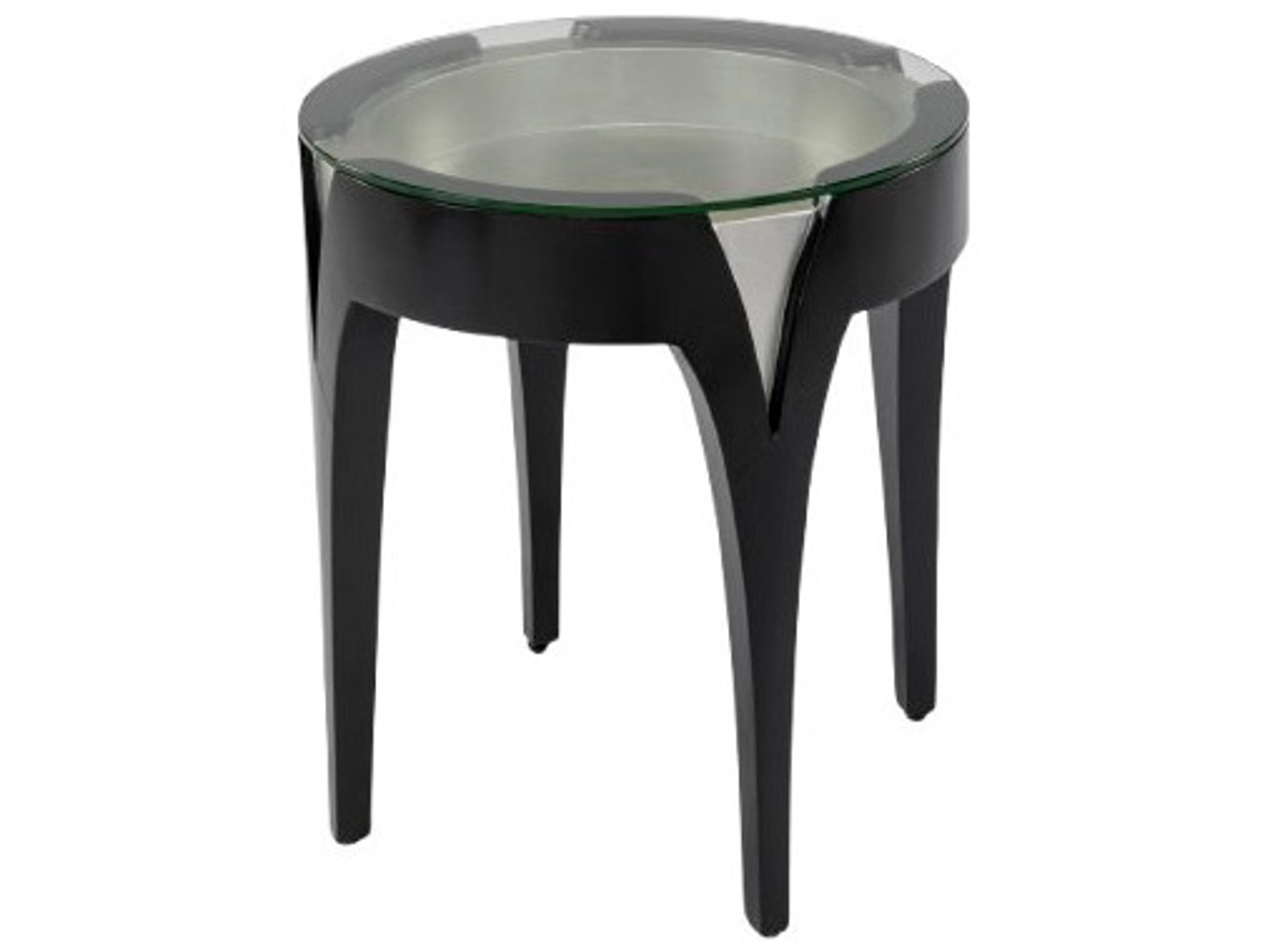 Round Glass Black Silver End Table