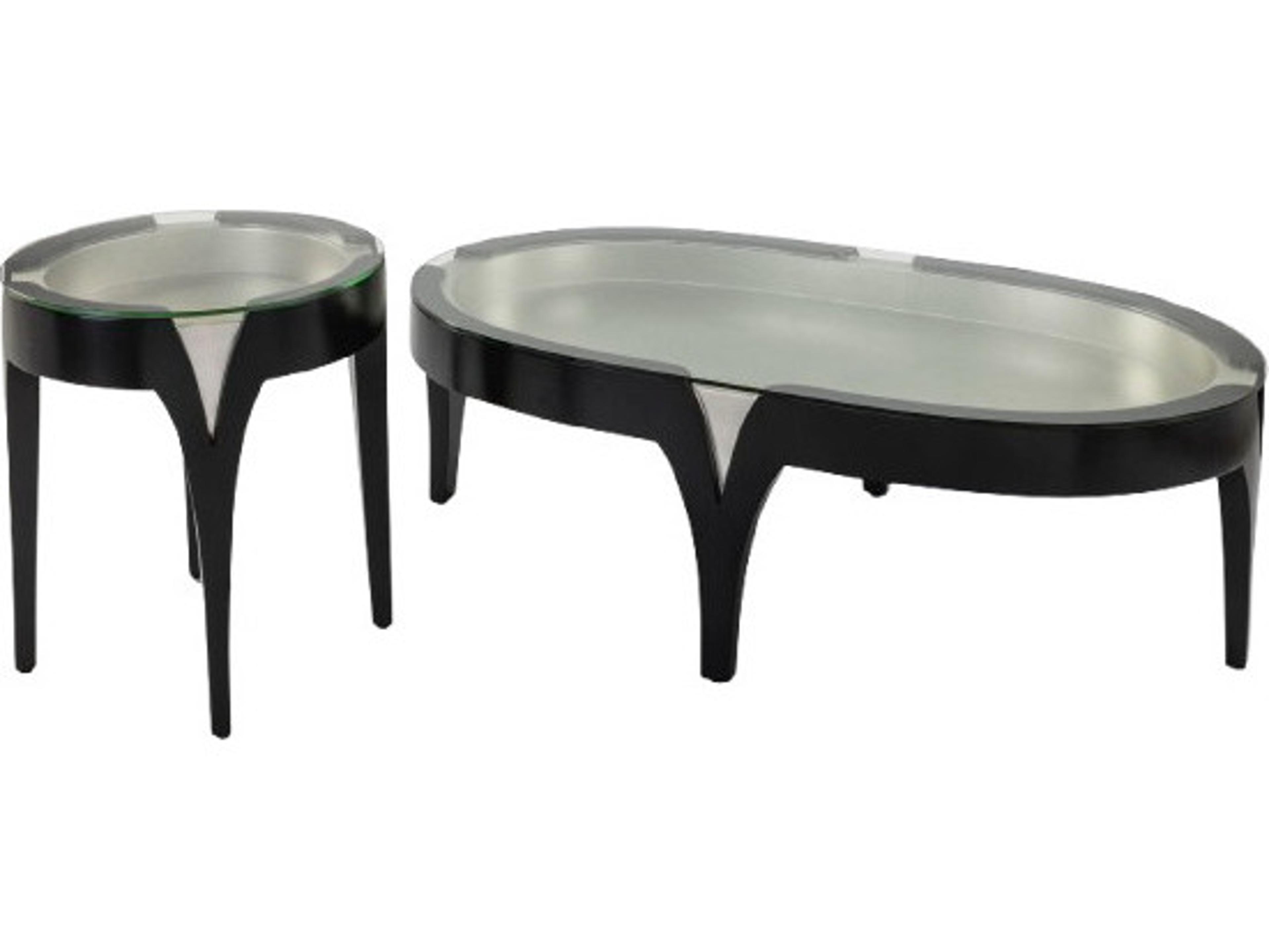 Artmax Round Glass Black Silver End Table