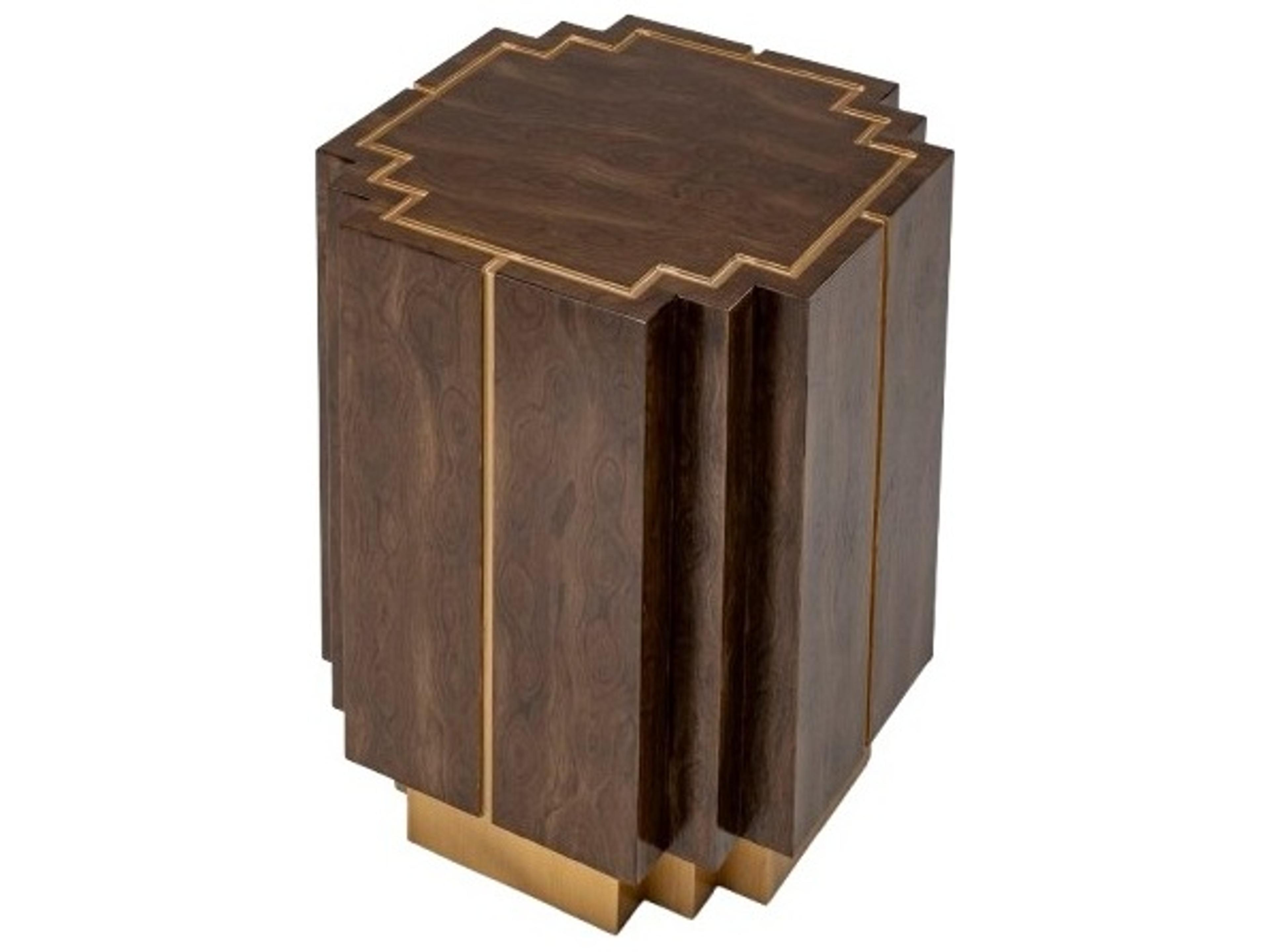 Artmax Square Wood Walnut Bright Gold End Table