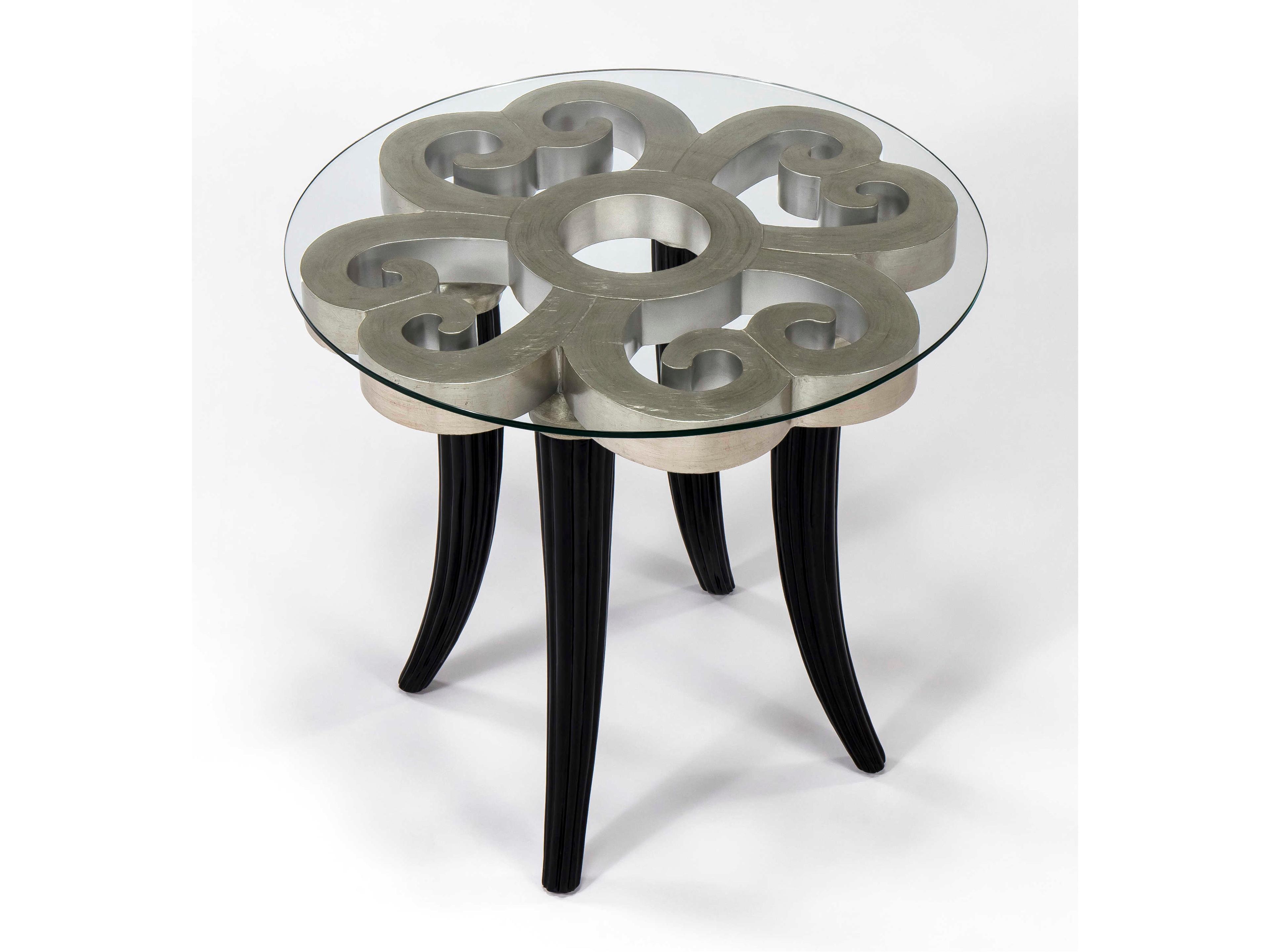 Artmax Round Glass Warm Silver Leaf Dark Espresso End Table
