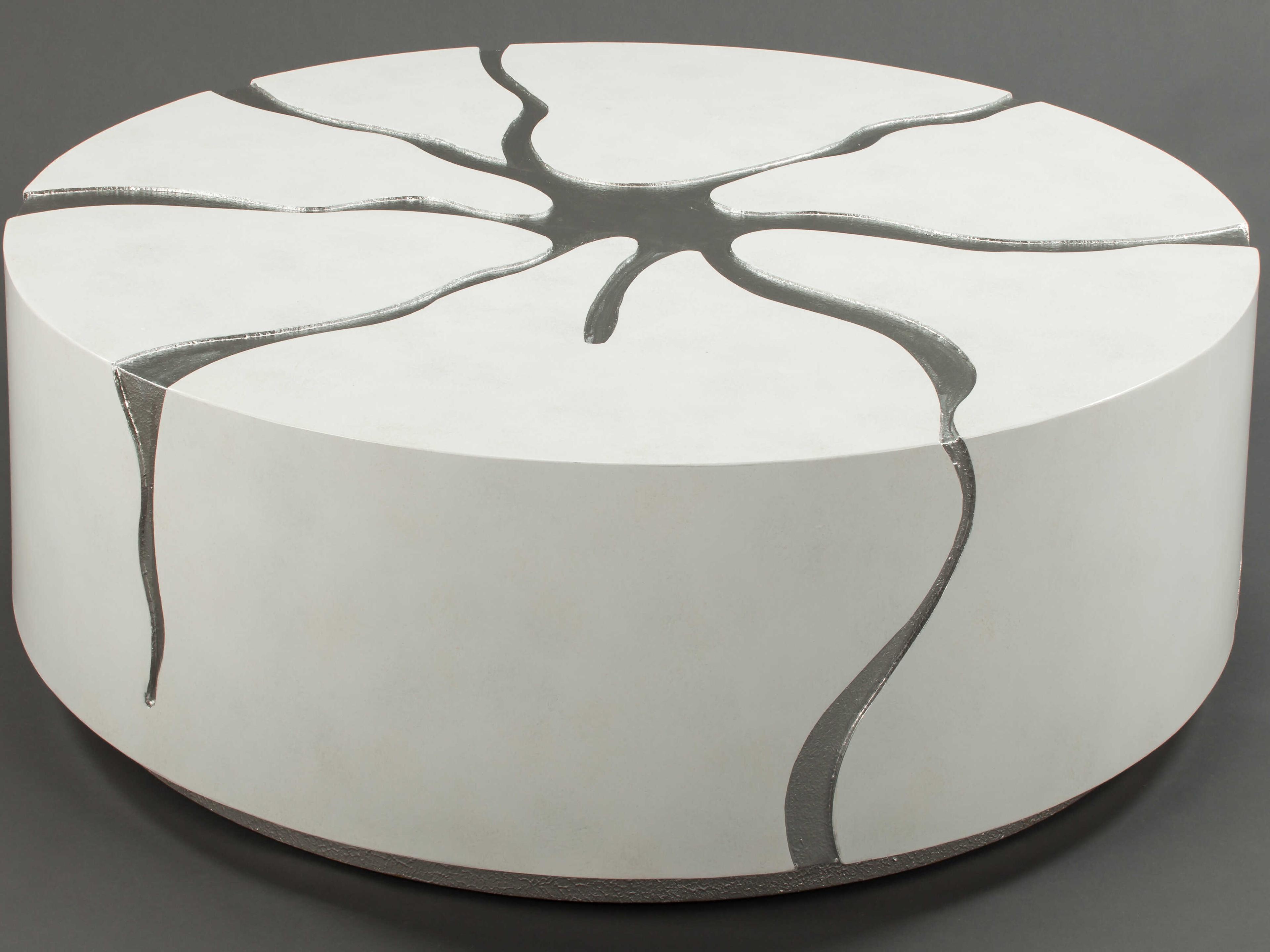 Artmax Round Wood Frosty White Gritty Silver Coffee Table