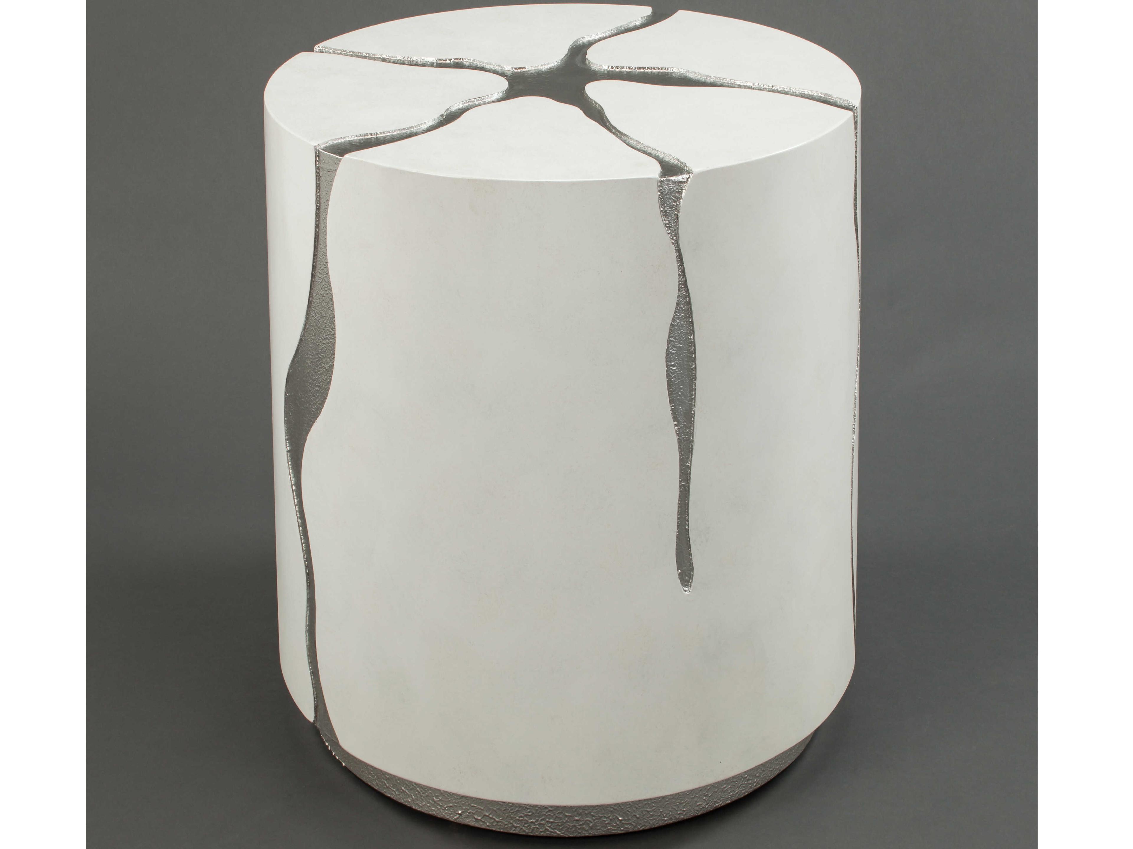 Artmax Round Wood Frosty White Gritty Silver End Table