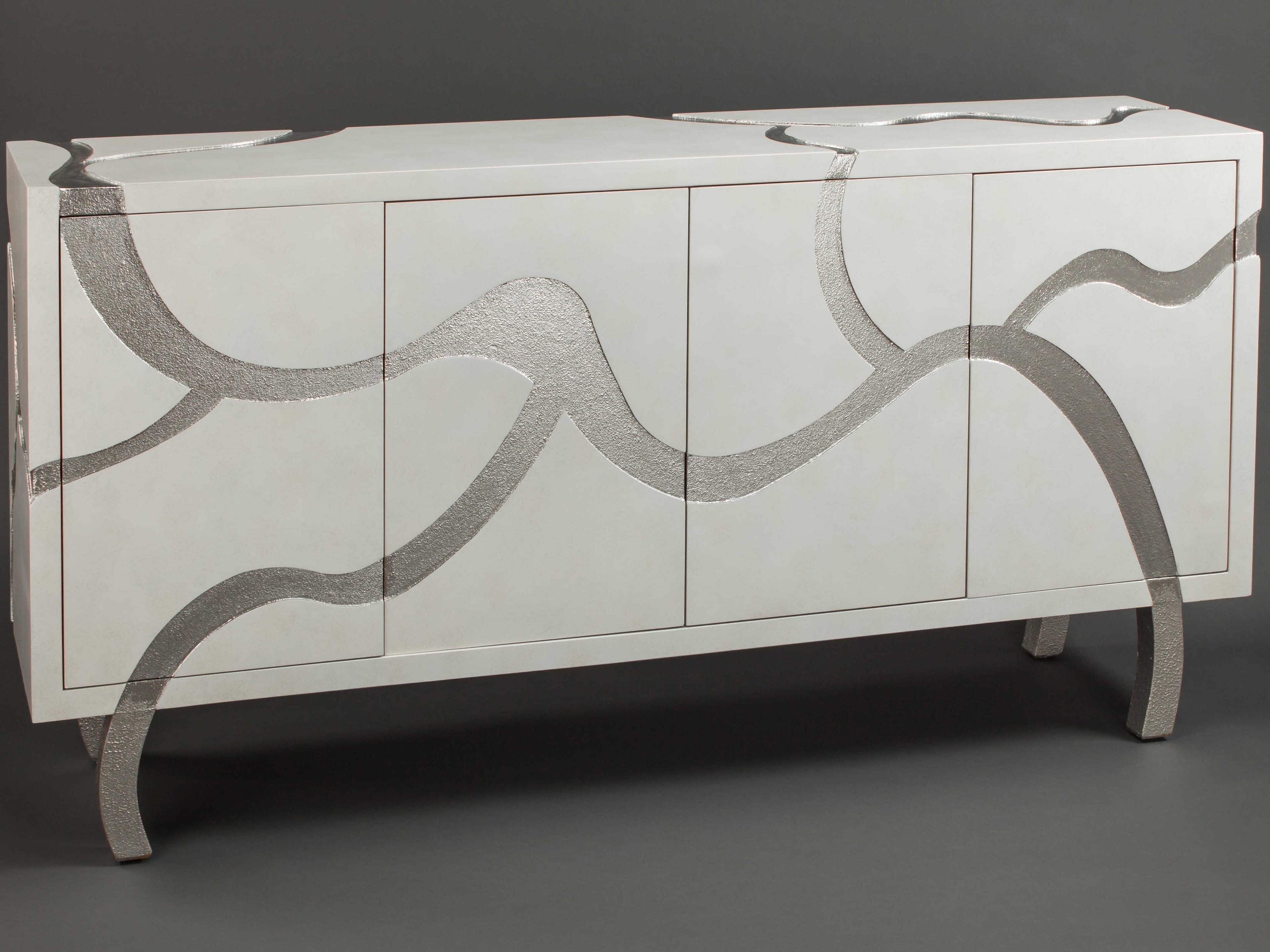 72" Frosty White Gritty Silver Sideboard