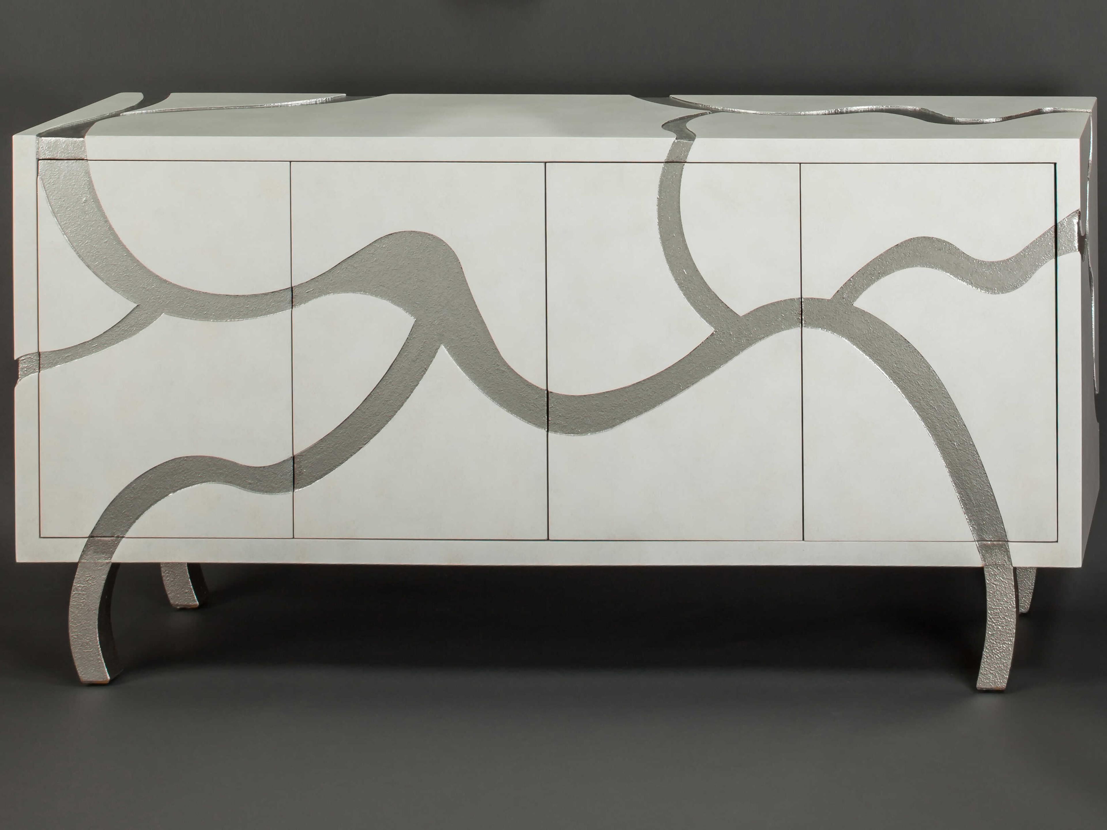 Artmax 72" Frosty White Gritty Silver Sideboard