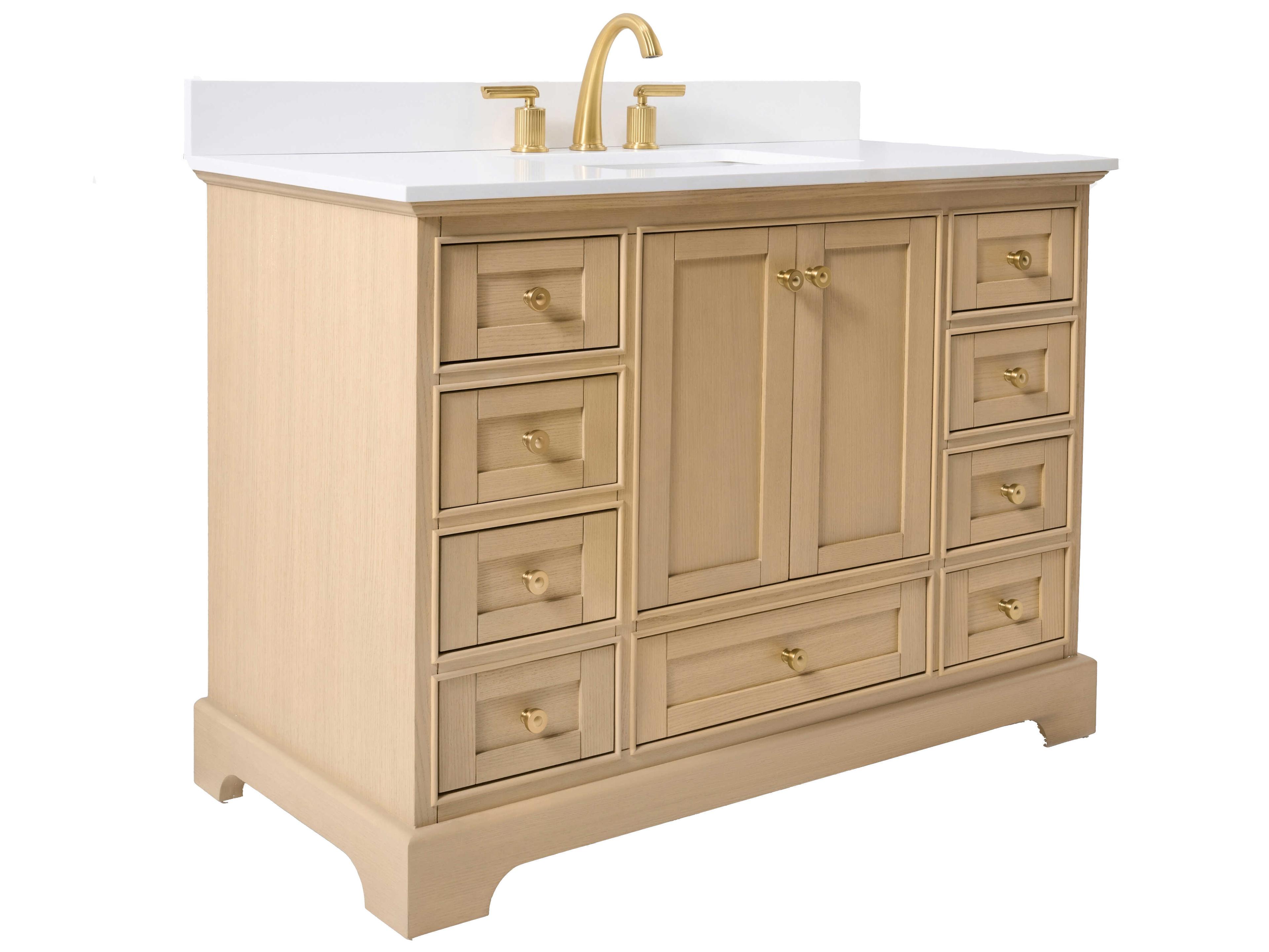 Audrey 48 Inch Bathroom Vanity with White Quartz Top in Oak