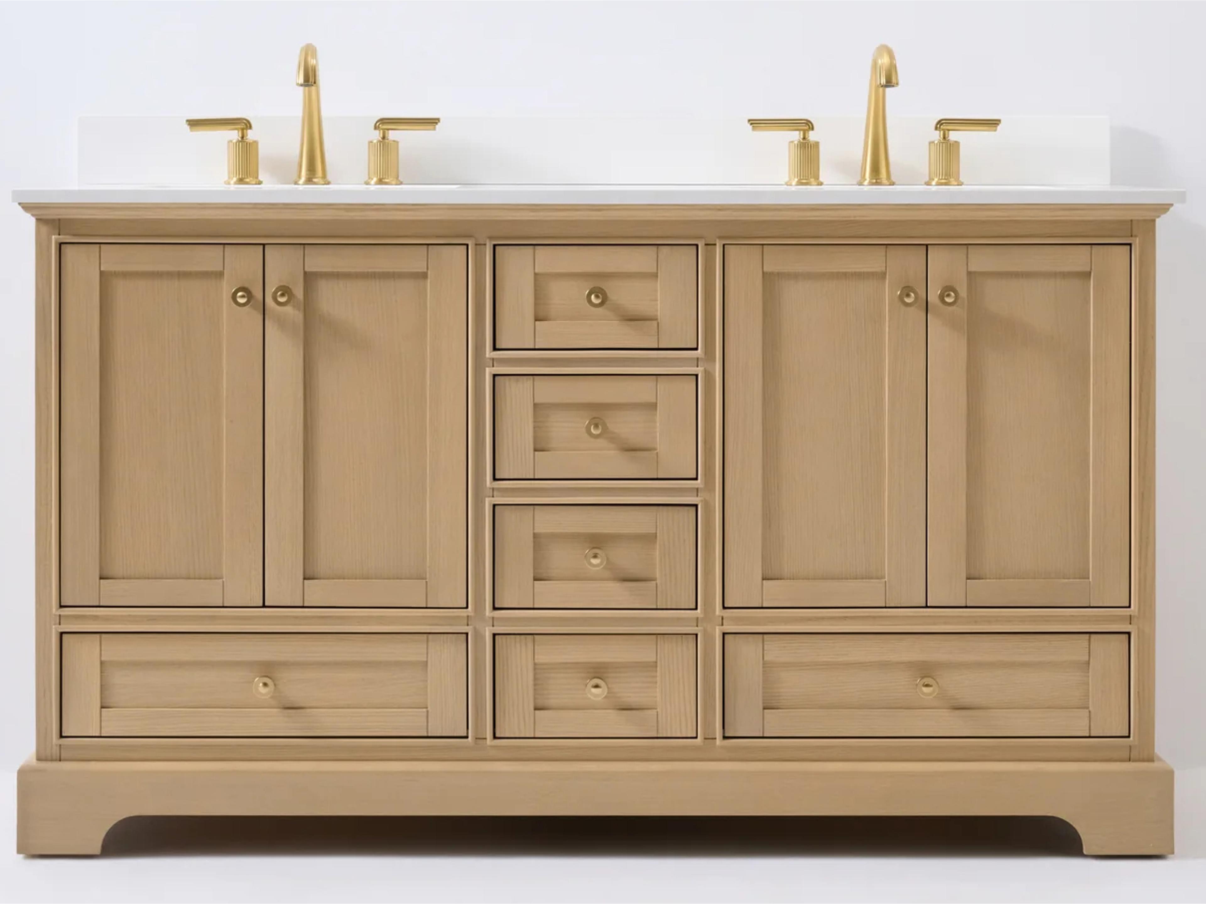 Double Bathroom Vanity Audrey 60 Inch Solid Oak