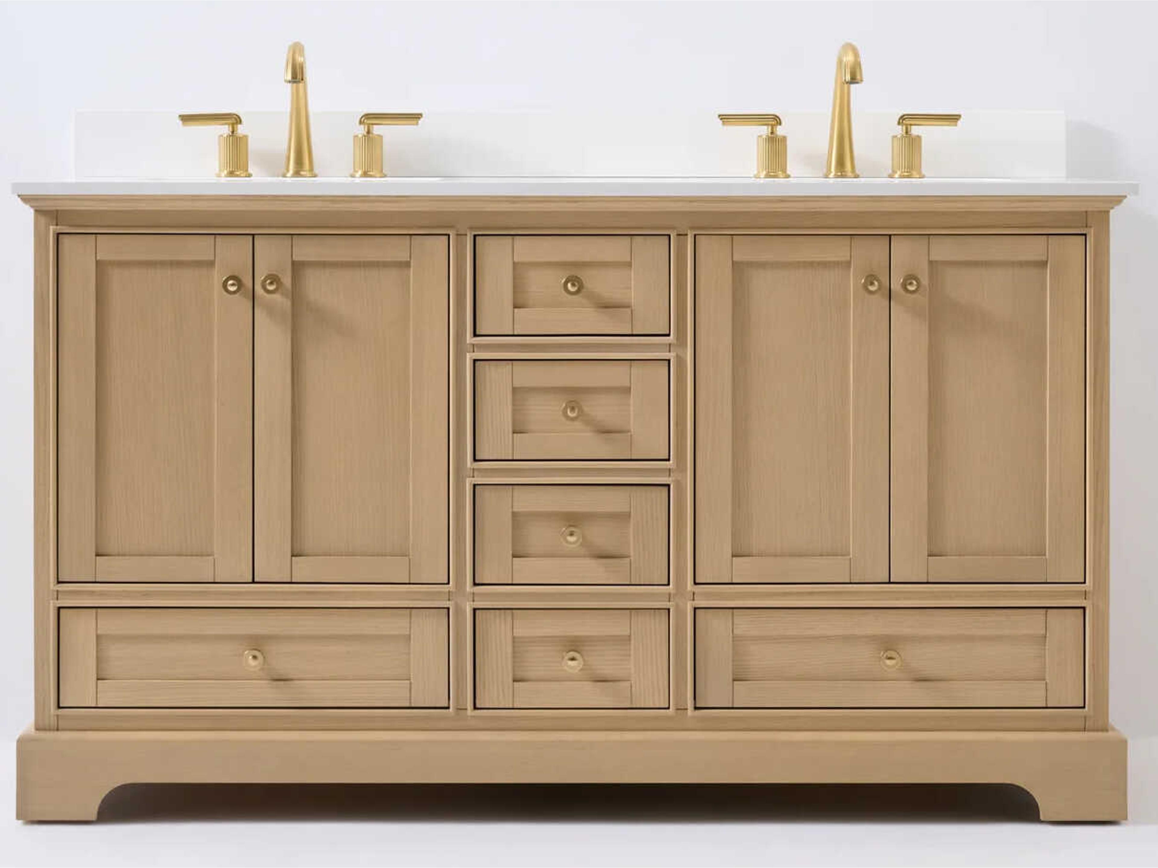 Double Bathroom Vanity Audrey 66-Inch Oak with White Quartz Top