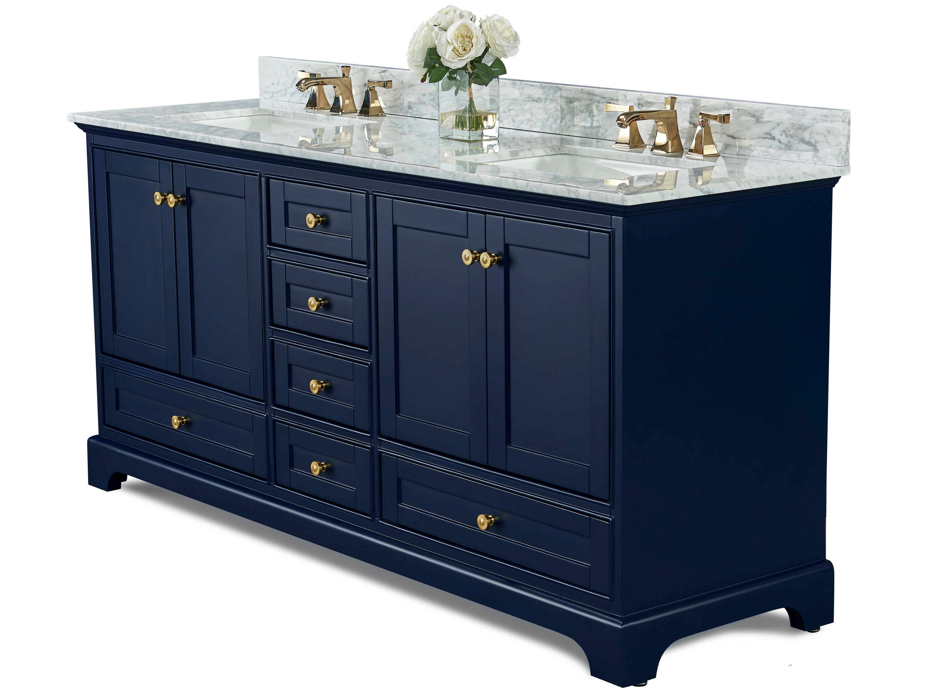 Audrey 72 Inch Double Bathroom Vanity Set Heritage Blue Carrara Marble
