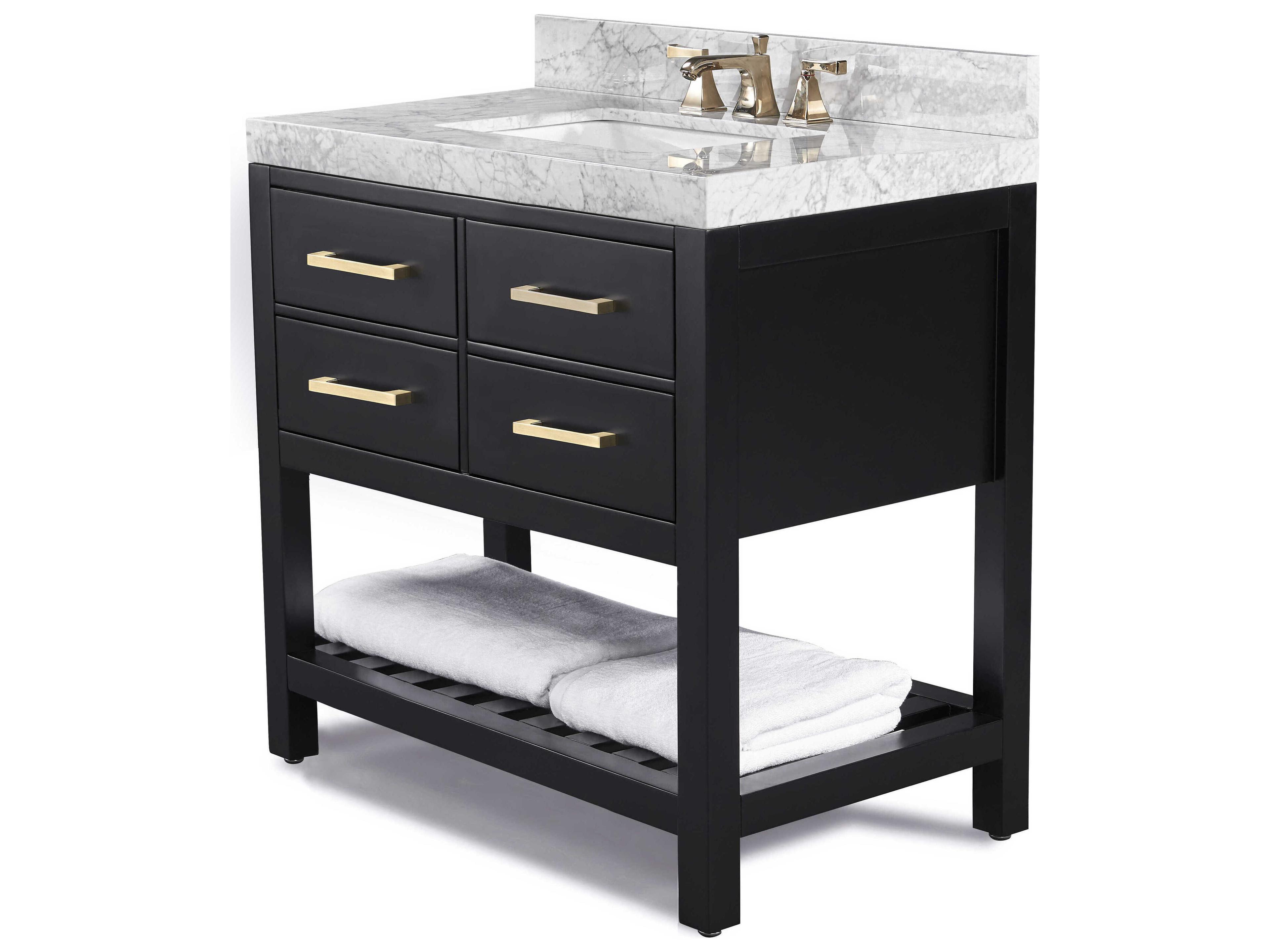 Elizabeth 36 Inch Single Bathroom Vanity Set in Black Onyx with Carrara Marble Top