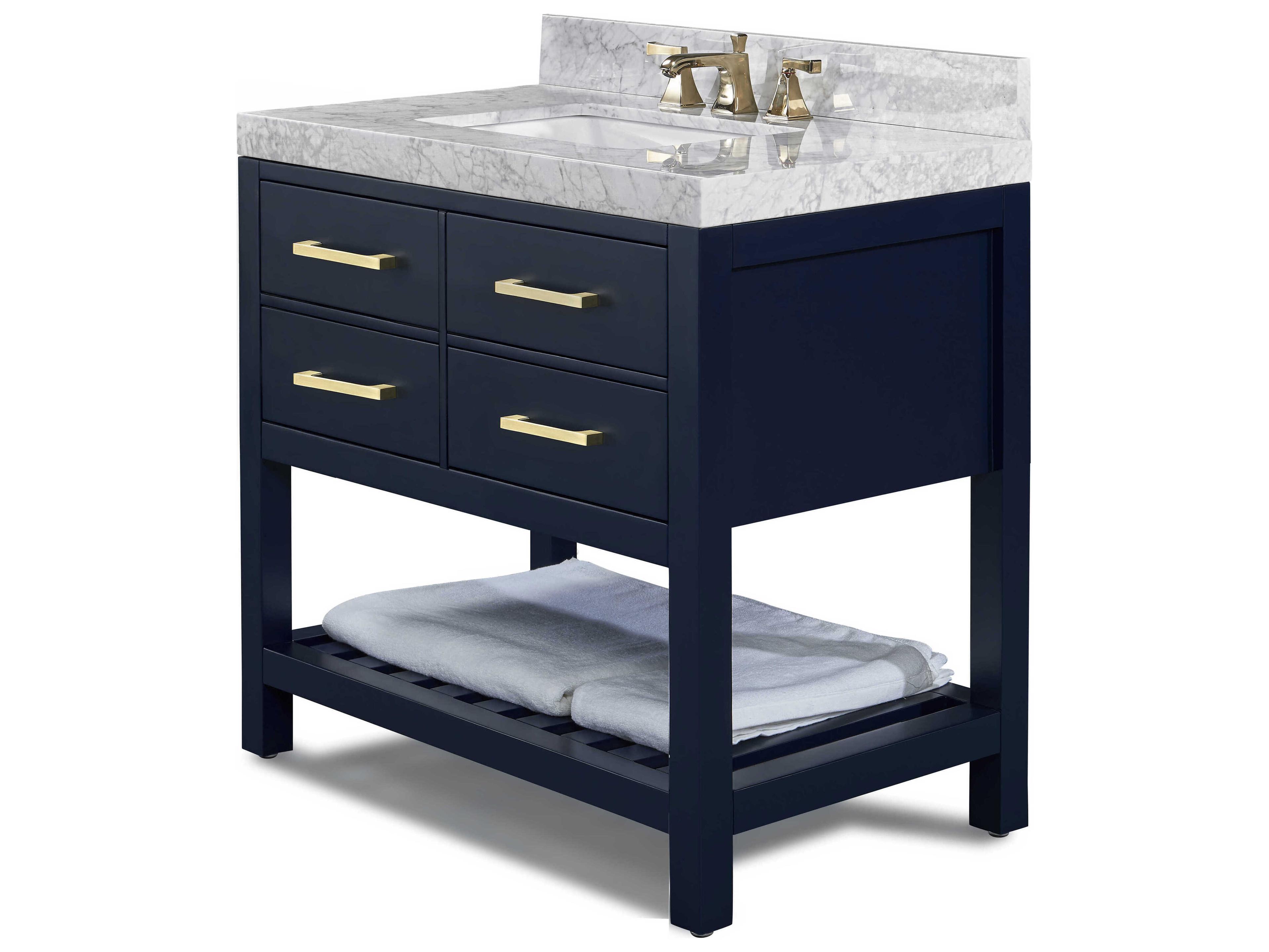 Elizabeth Bathroom Vanity Set 36 Inch Heritage Blue Carrara Marble Top