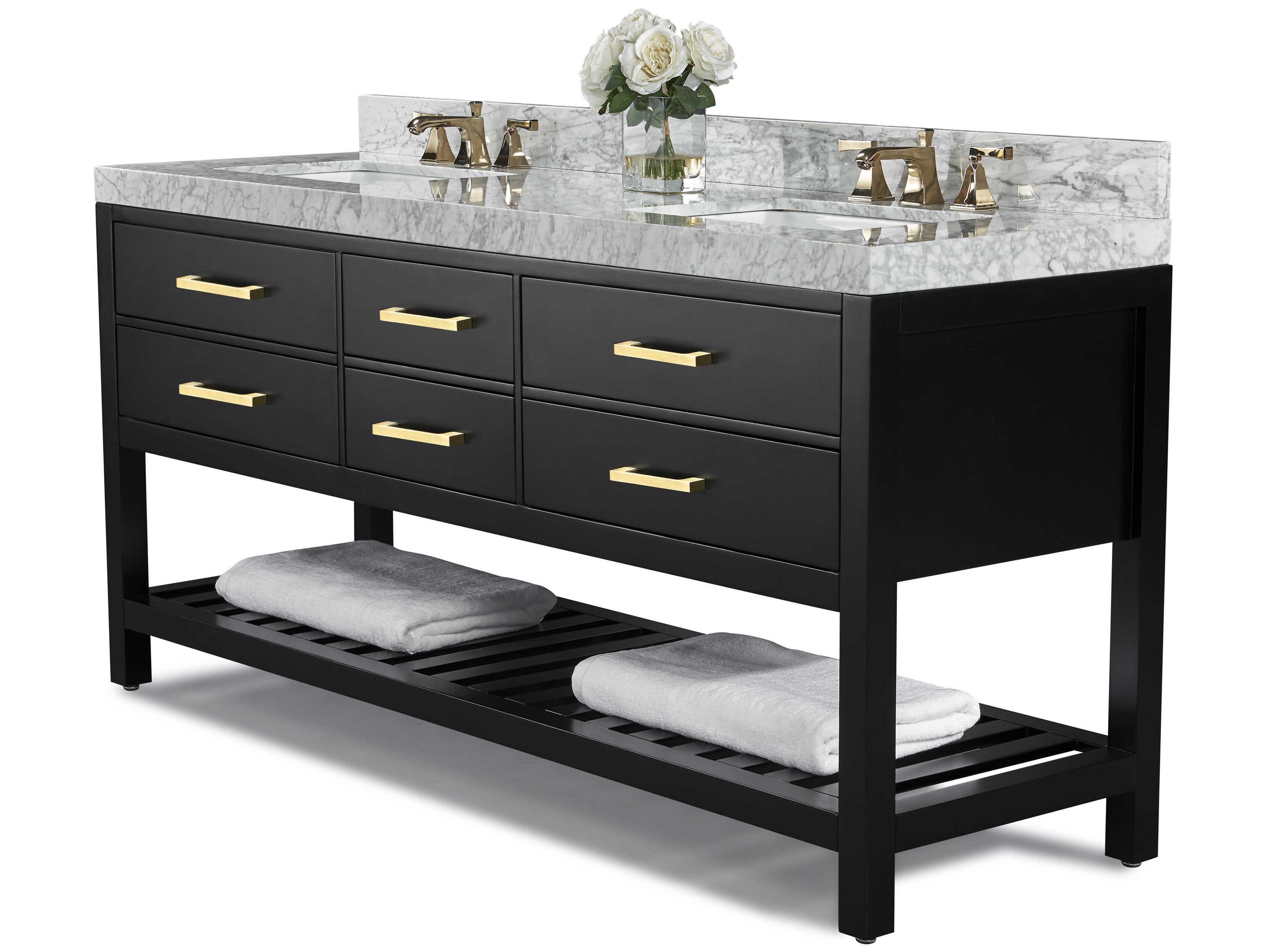 Double Bathroom Vanity Elizabeth 72-Inch Black Onyx Carrara Marble Top