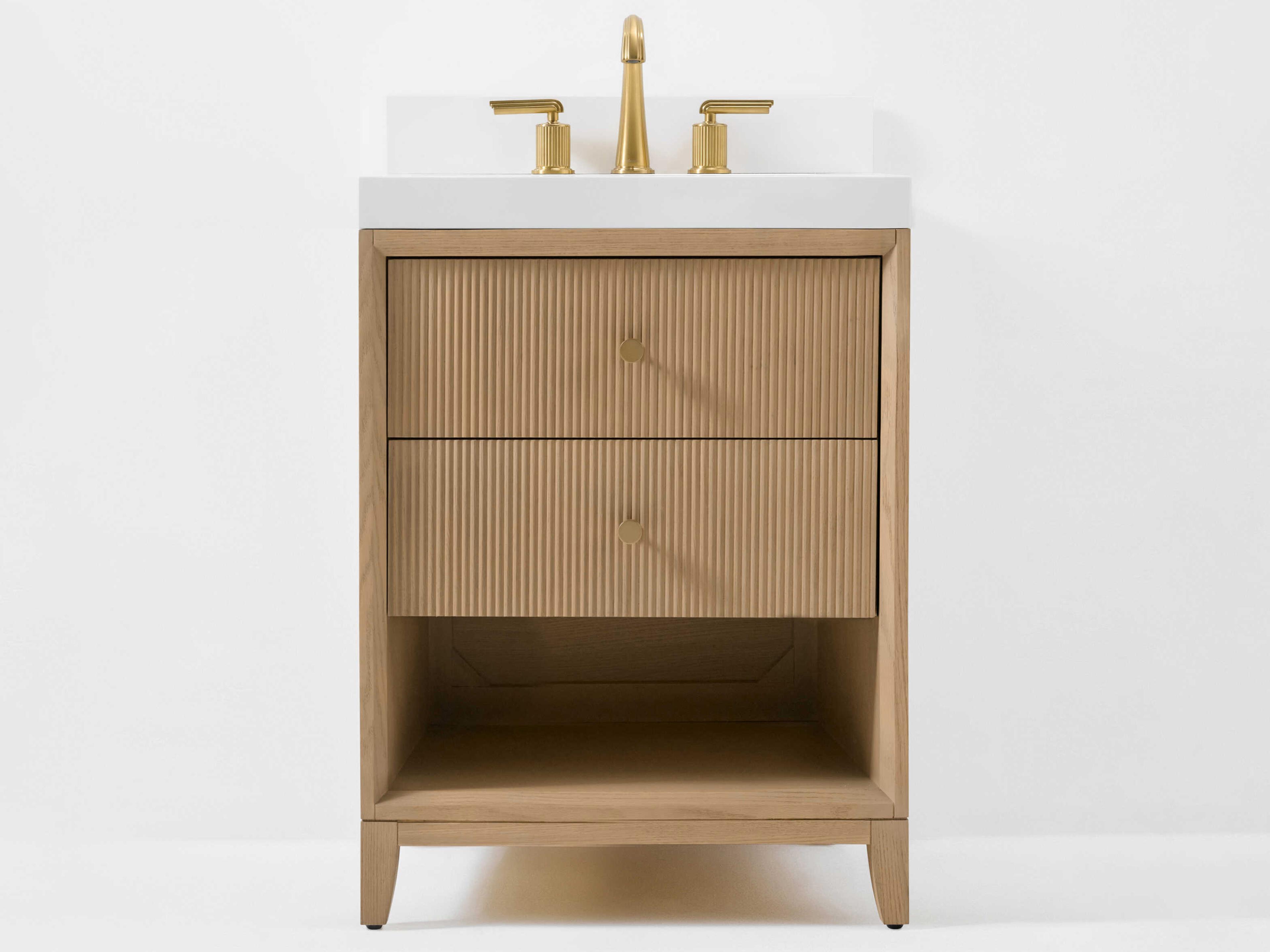 Momo 24-Inch Oak Bathroom Vanity with White Quartz Top