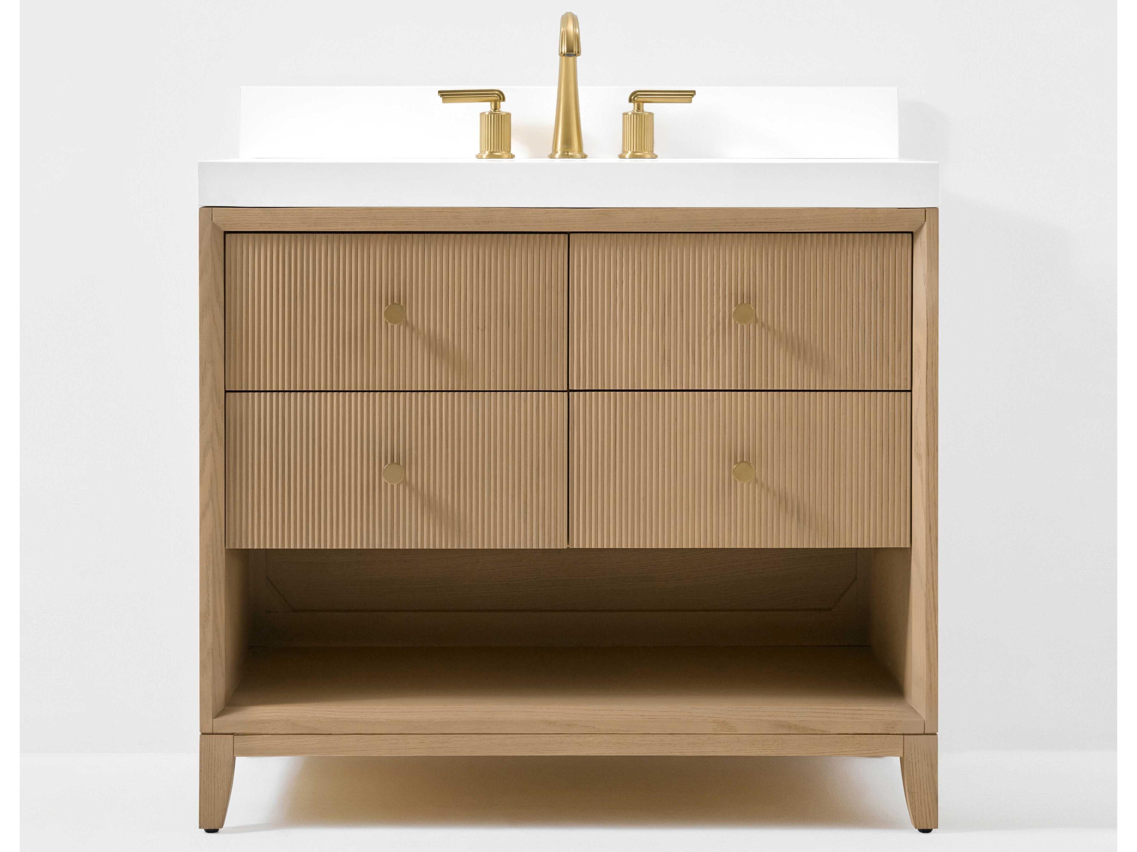 Bathroom Vanity Momo 36 Inch Oak White Quartz Top