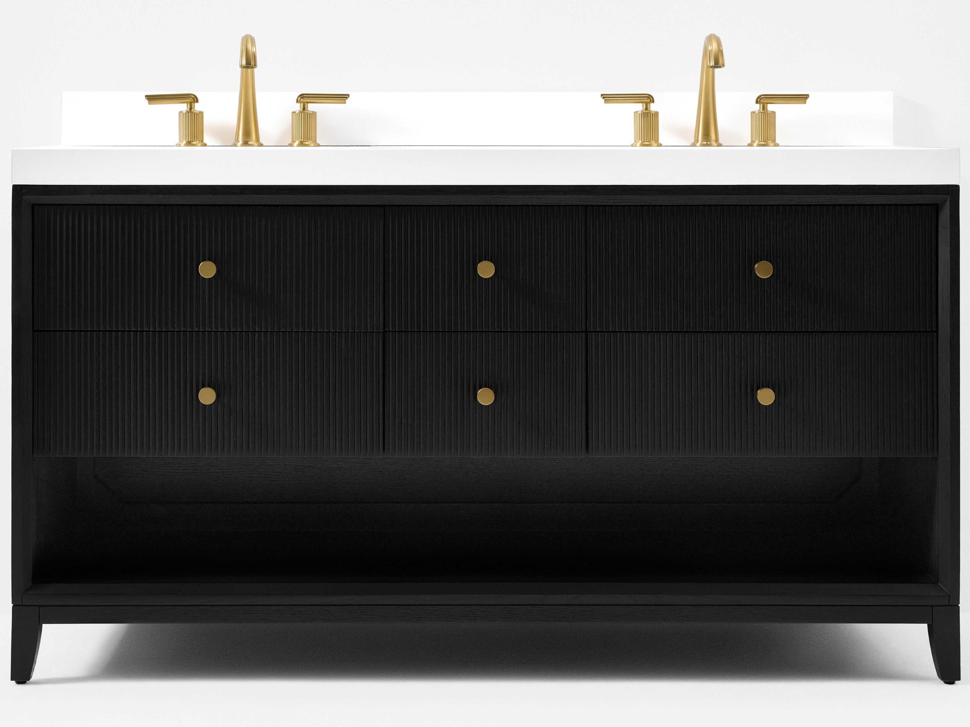 Momo 60 Inch Solid Wood Double Bathroom Vanity Set in Black Oak