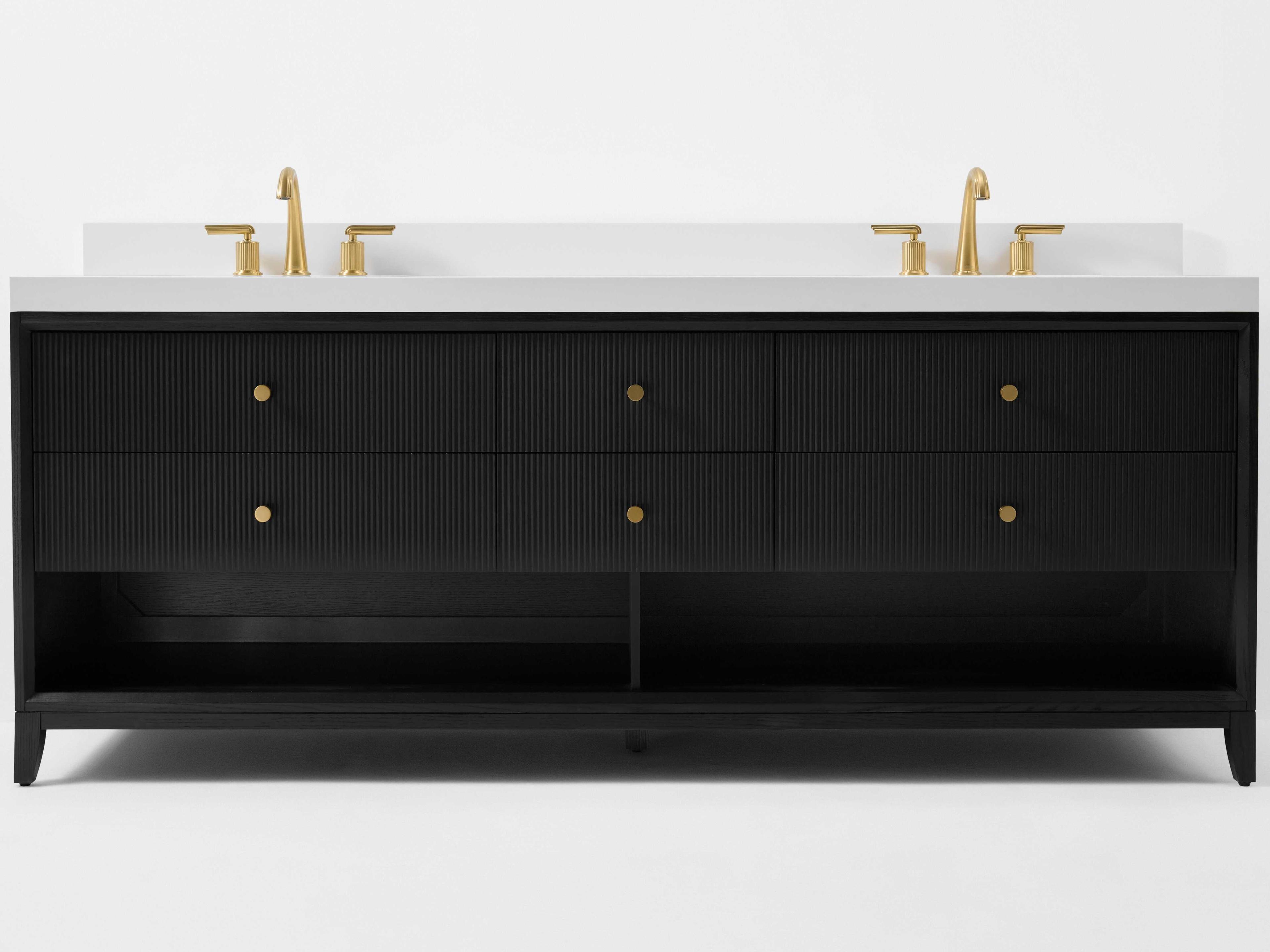 Momo Collection 84 Inch Double Bathroom Vanity Black Oak White Quartz Top