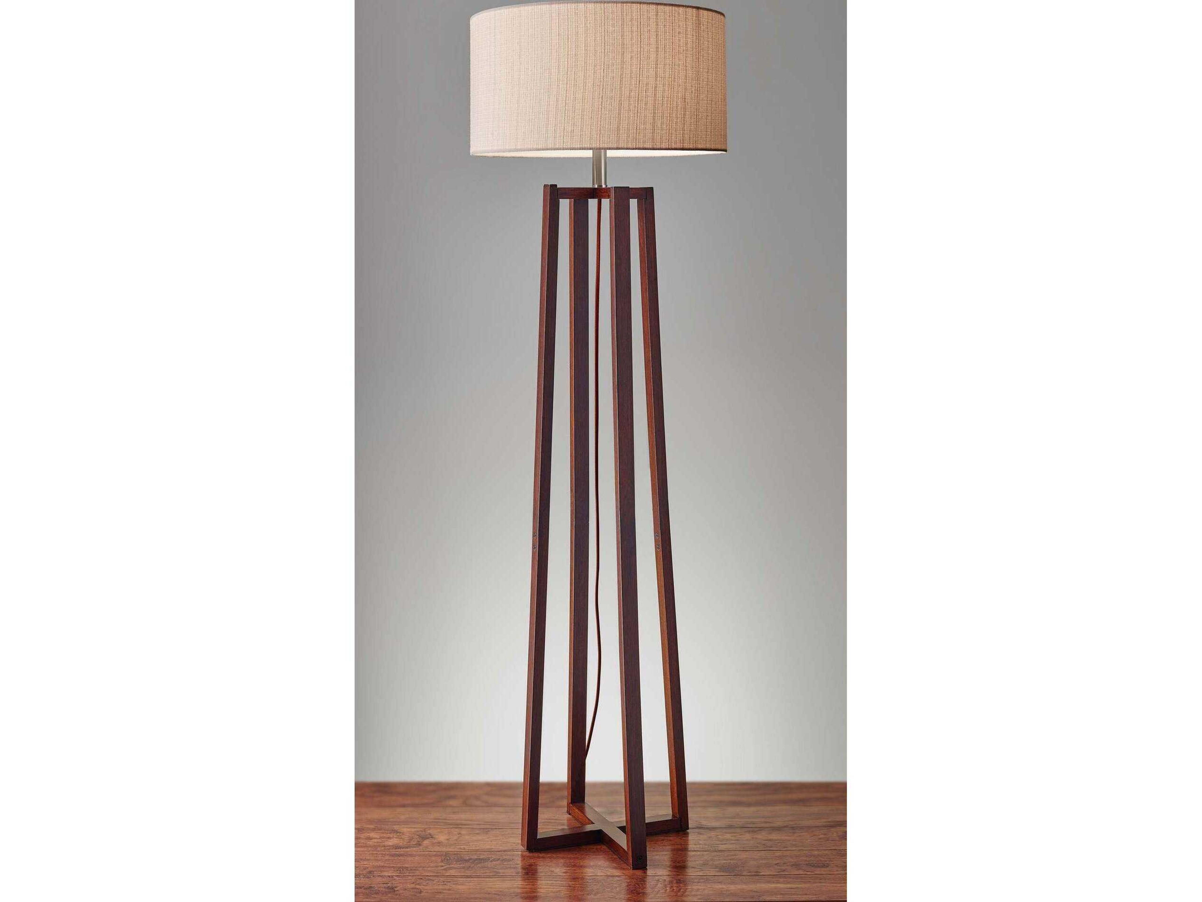 Adesso Quinn Walnut Birch Natural Fiber Linen Brown Floor Lamp
