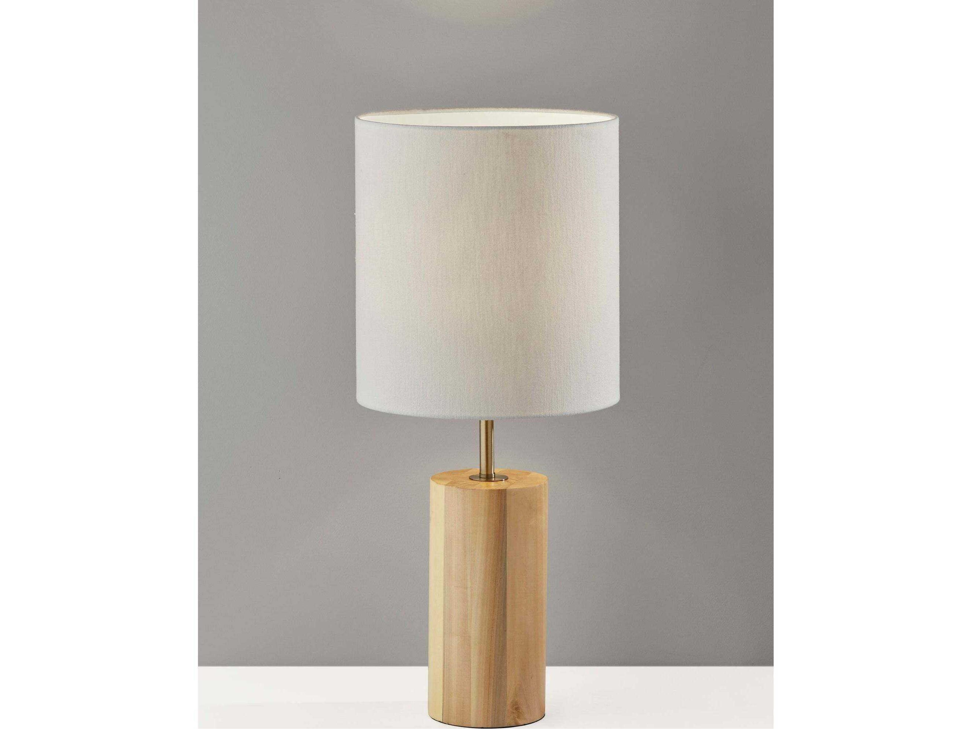 Adesso Dean Natural Oak Antique Brass White Textured Fabric Brown Buffet Lamp