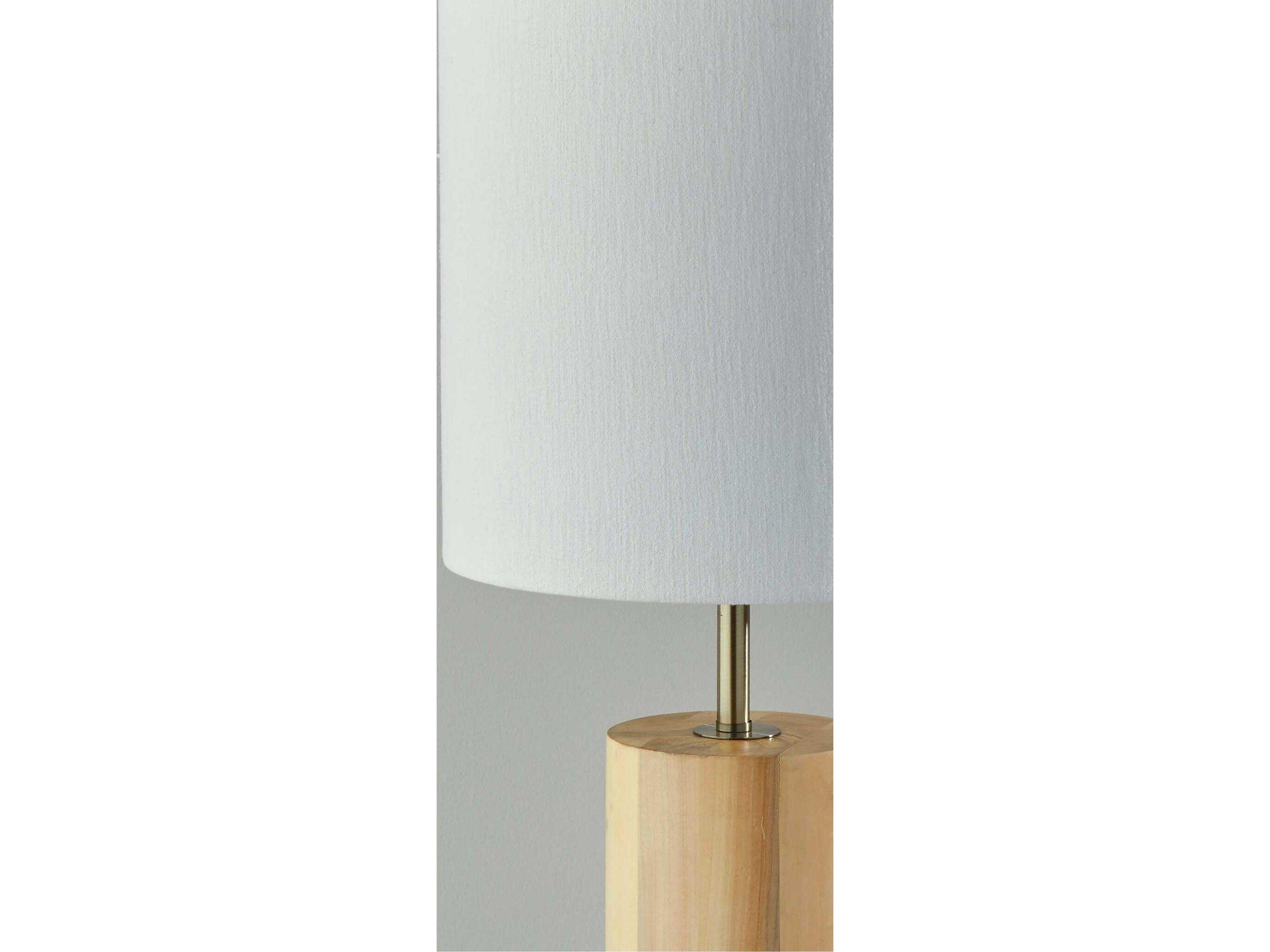 Adesso Dean Natural Oak Antique Brass White Textured Fabric Brown Buffet Lamp
